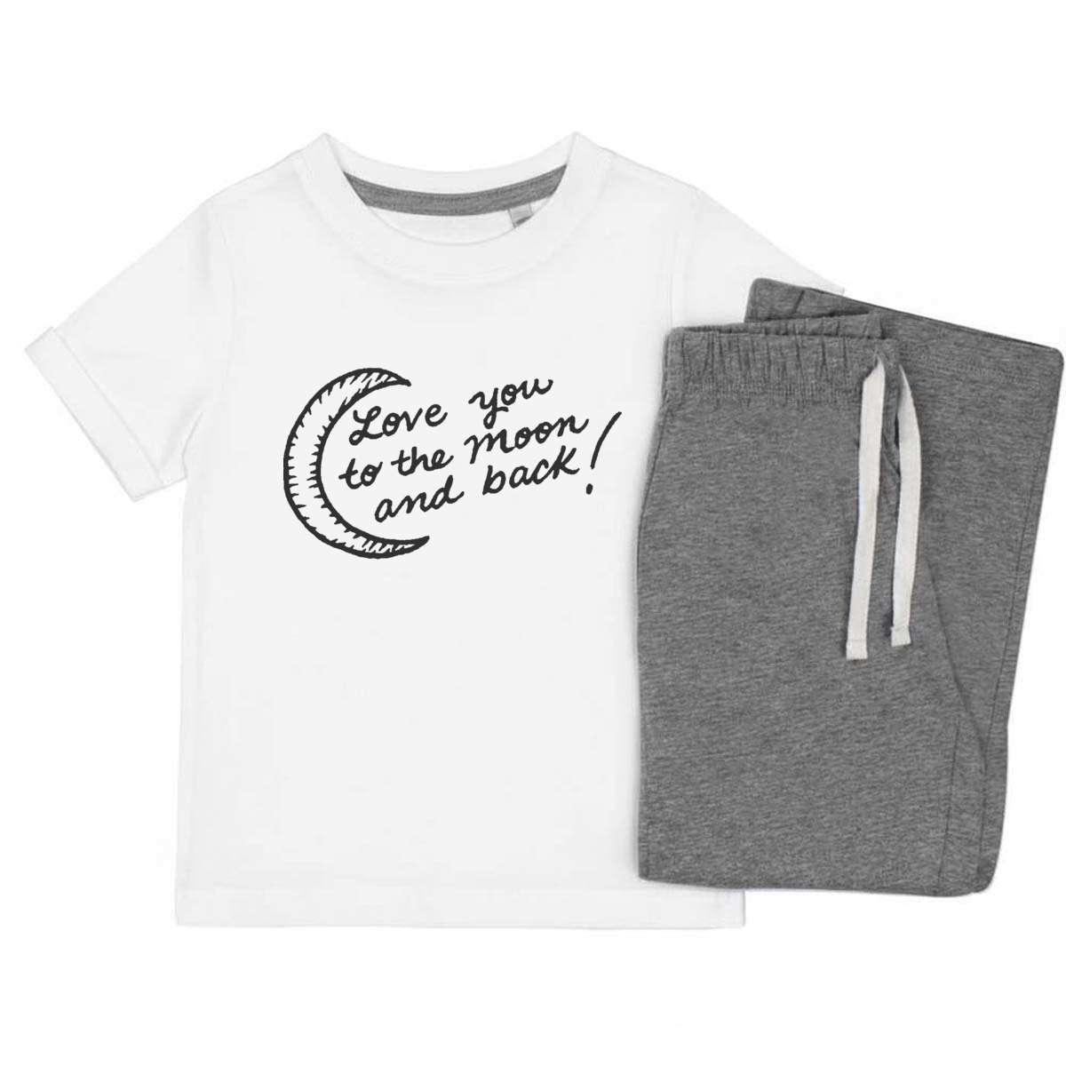 'To The Moon And Back' Kids Cotton Pyjama Set – Comfortable Children's Nightwear, Sleepwear and Loungewear -  Unisex for Boys and Girls – Grey (KP011046)