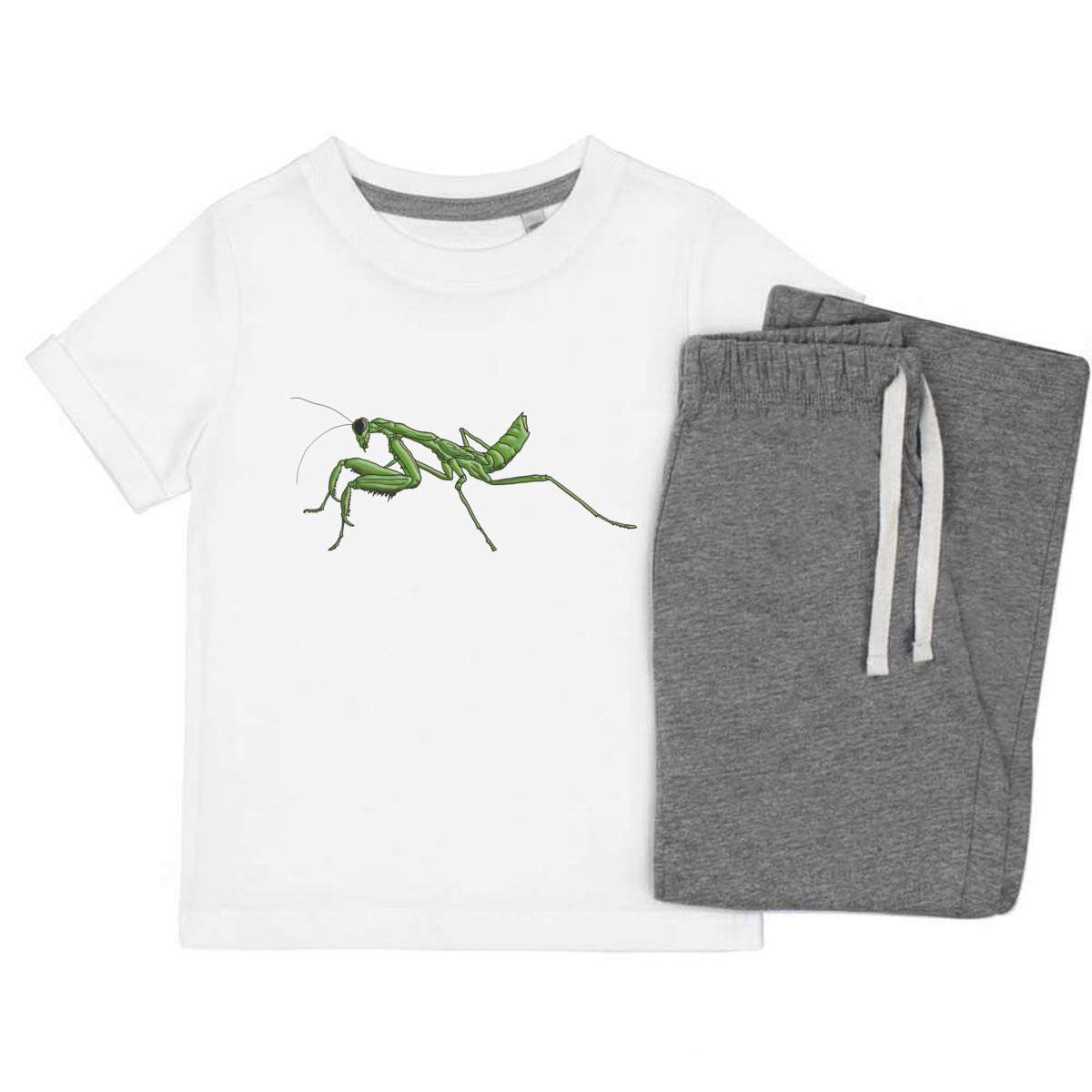 'Praying Mantis' Kids Cotton Pyjama Set – Comfortable Children's Nightwear, Sleepwear and Loungewear -  Unisex for Boys and Girls – Grey (KP029036)
