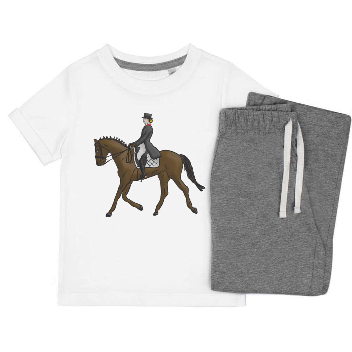 'Dressage Horse & Rider' Kids Cotton Pyjama Set – Comfortable Children's Nightwear, Sleepwear and Loungewear -  Unisex for Boys and Girls - Grey, 3-4 Years (KP00063185)