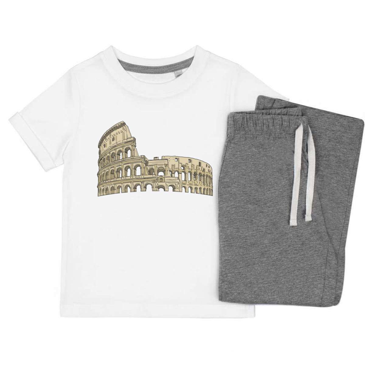 'Roman Colosseum' Kids Cotton Pyjama Set – Comfortable Children's Nightwear, Sleepwear and Loungewear -  Unisex for Boys and Girls – Grey (KP029617)
