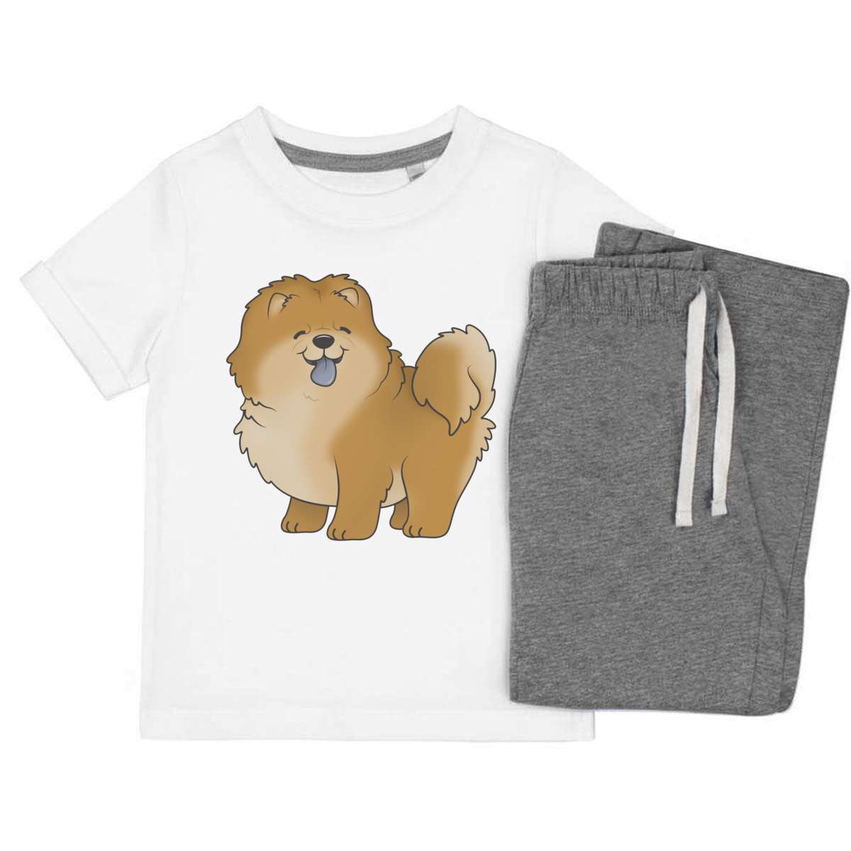 'Chow Chow Dog' Kids Cotton Pyjama Set – Comfortable Children's Nightwear, Sleepwear and Loungewear -  Unisex for Boys and Girls - Grey, 3-4 Years (KP00064793)