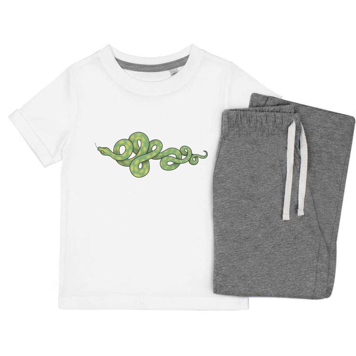 'Green Snake' Kids Cotton Pyjama Set – Comfortable Children's Nightwear, Sleepwear and Loungewear -  Unisex for Boys and Girls - Grey, 3-4 Years (KP00064985)
