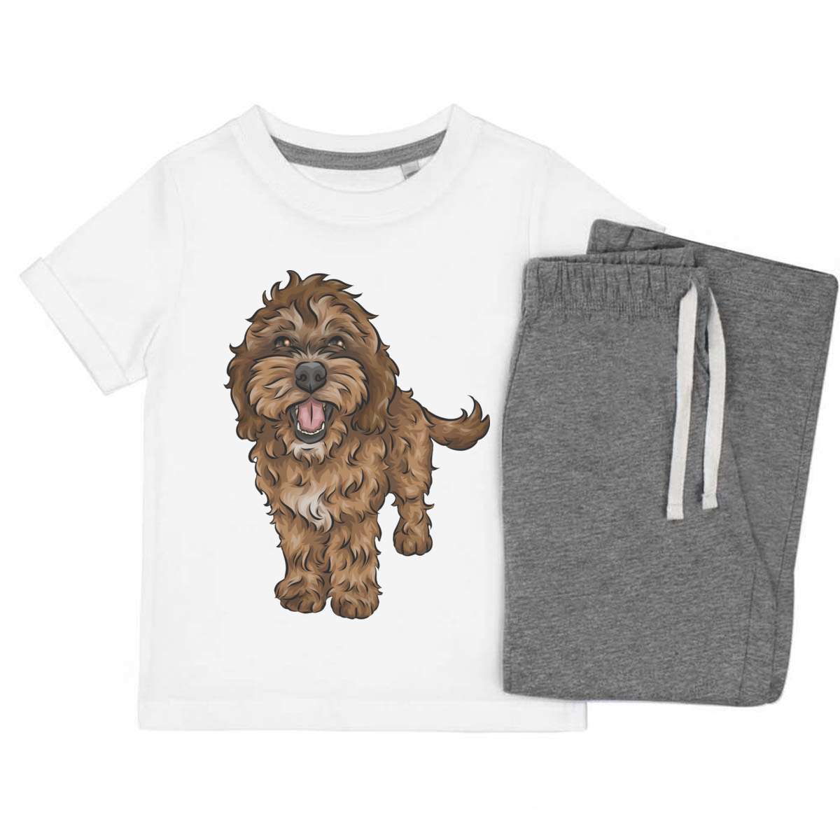 'Cockapoo' Kids Cotton Pyjama Set – Comfortable Children's Nightwear, Sleepwear and Loungewear -  Unisex for Boys and Girls – Grey (KP031320)