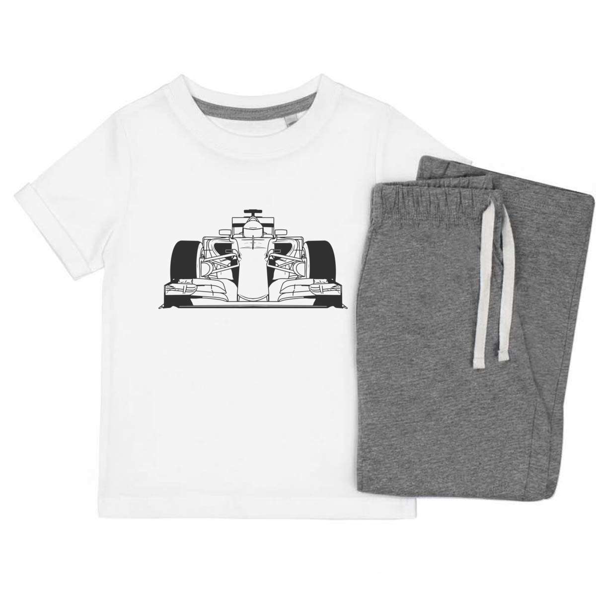 'Sports Race Car' Kids Cotton Pyjama Set – Comfortable Children's Nightwear, Sleepwear and Loungewear -  Unisex for Boys and Girls – Grey (KP032383)