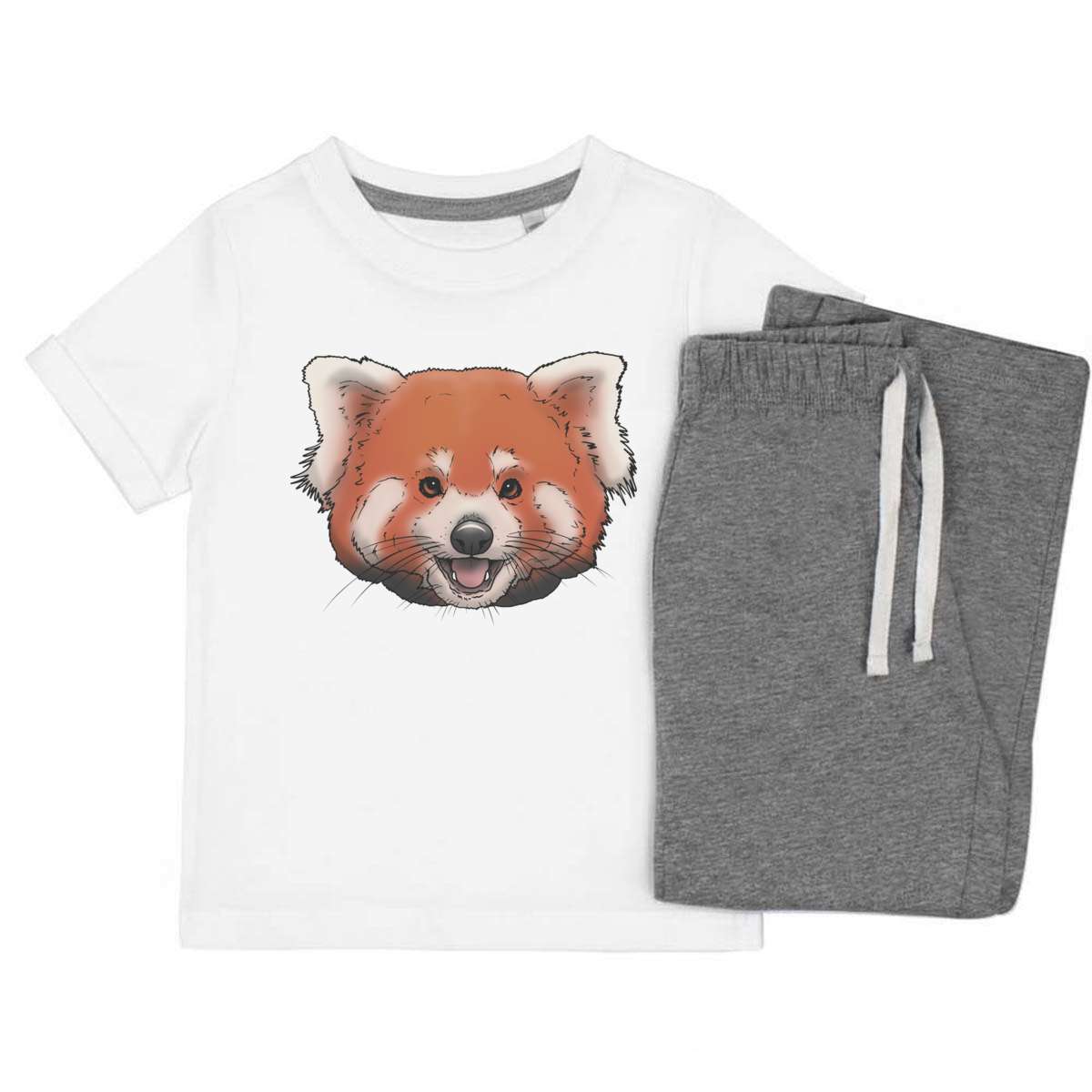 'Red Panda' Kids Cotton Pyjama Set – Comfortable Children's Nightwear, Sleepwear and Loungewear -  Unisex for Boys and Girls – Grey (KP035130)