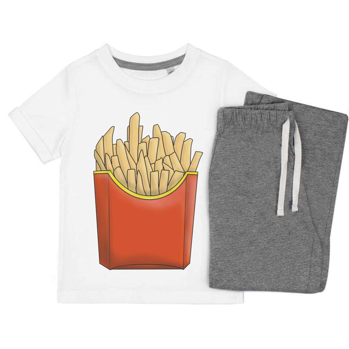 'Fast Food Fries' Kids Cotton Pyjama Set – Comfortable Children's Nightwear, Sleepwear and Loungewear -  Unisex for Boys and Girls – Grey (KP035246)