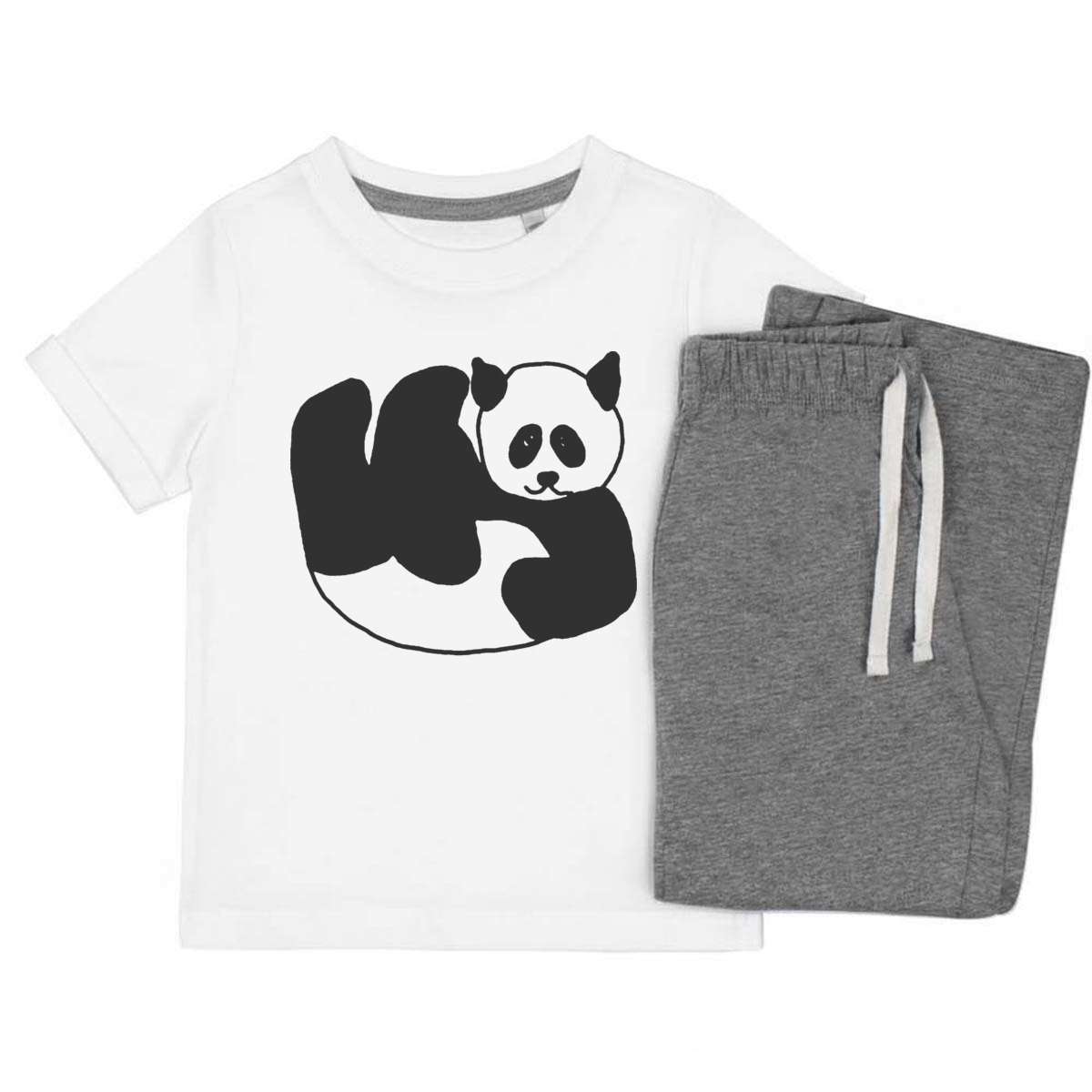 'Relaxing Panda' Kids Cotton Pyjama Set – Comfortable Children's Nightwear, Sleepwear and Loungewear -  Unisex for Boys and Girls - Grey, 3-4 Years (KP00110390)