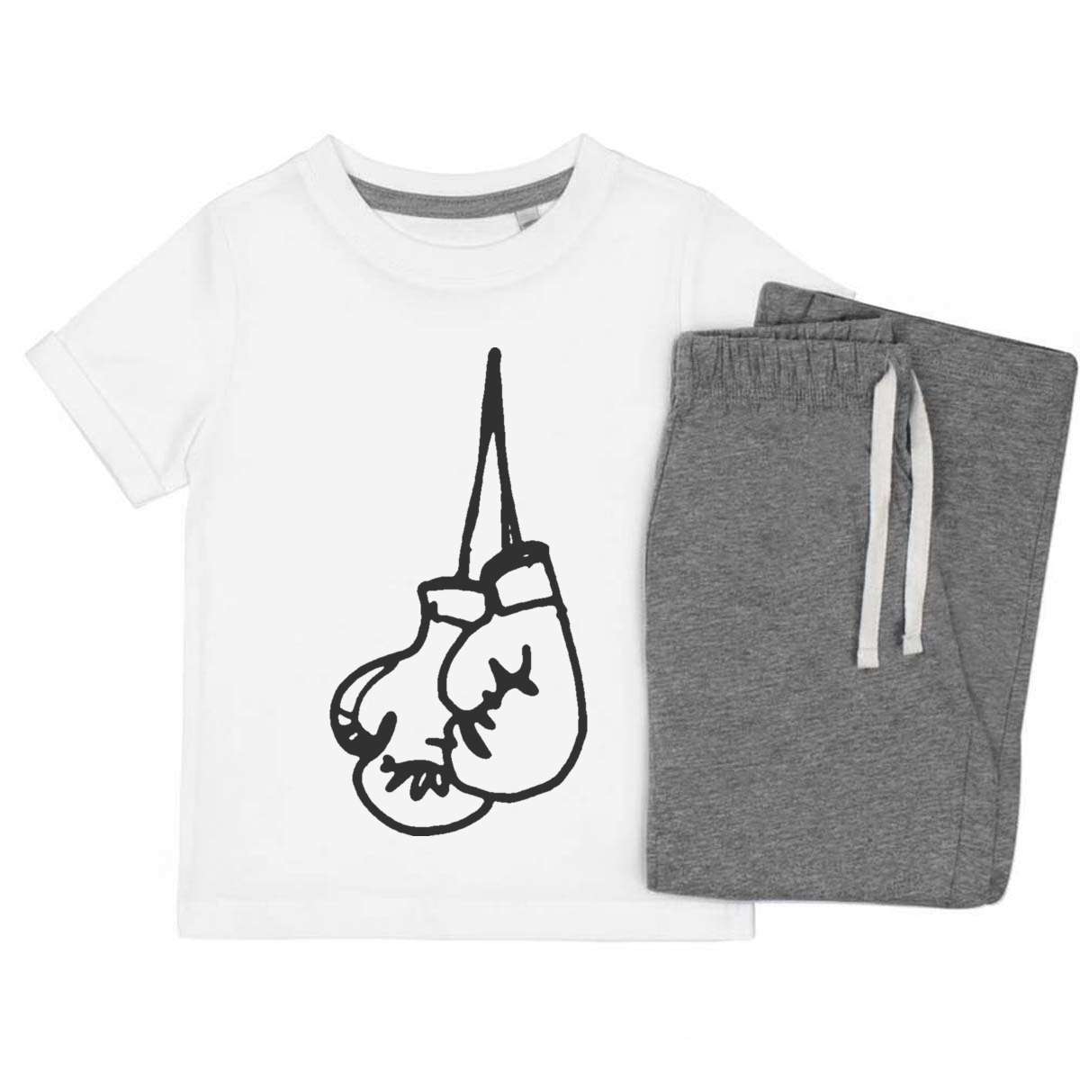 'Boxing Gloves' Kids Cotton Pyjama Set – Comfortable Children's Nightwear, Sleepwear and Loungewear -  Unisex for Boys and Girls – Grey (KP037247)