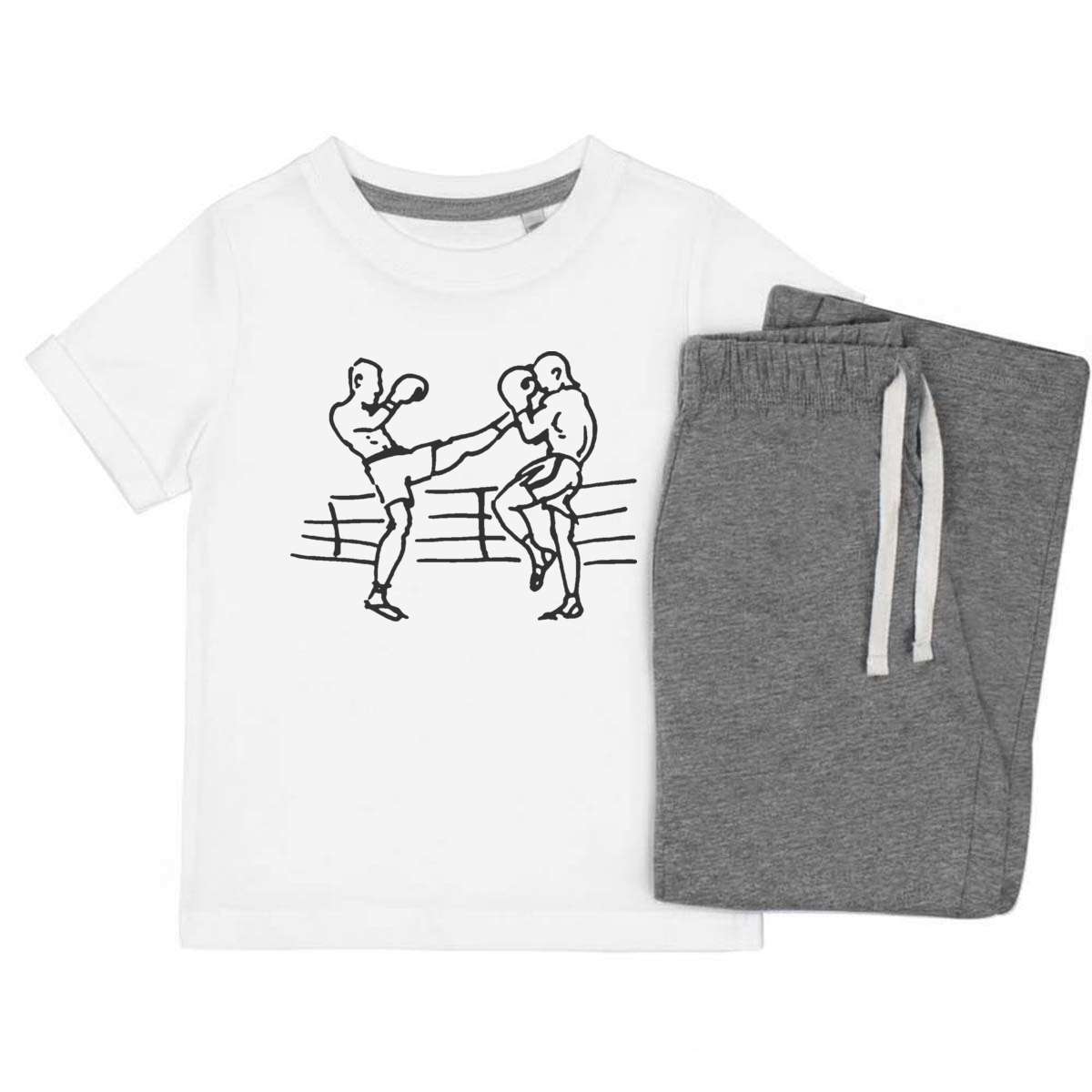 'Kick Boxing' Kids Cotton Pyjama Set – Comfortable Children's Nightwear, Sleepwear and Loungewear -  Unisex for Boys and Girls – Grey (KP037255)