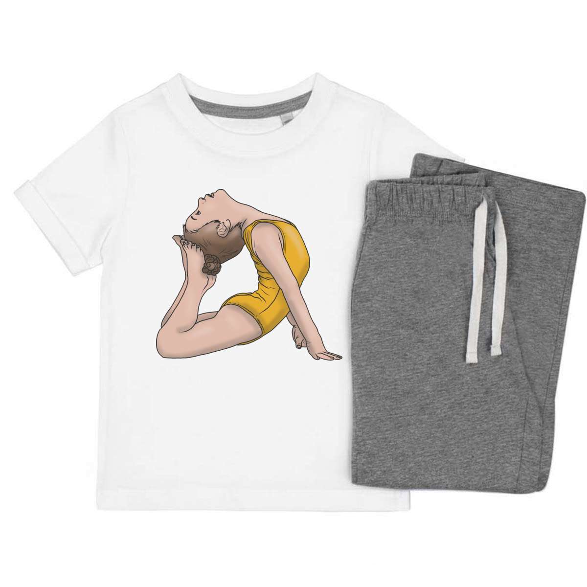 'Gymnast Girl' Kids Cotton Pyjama Set – Comfortable Children's Nightwear, Sleepwear and Loungewear -  Unisex for Boys and Girls – Grey (KP037273)