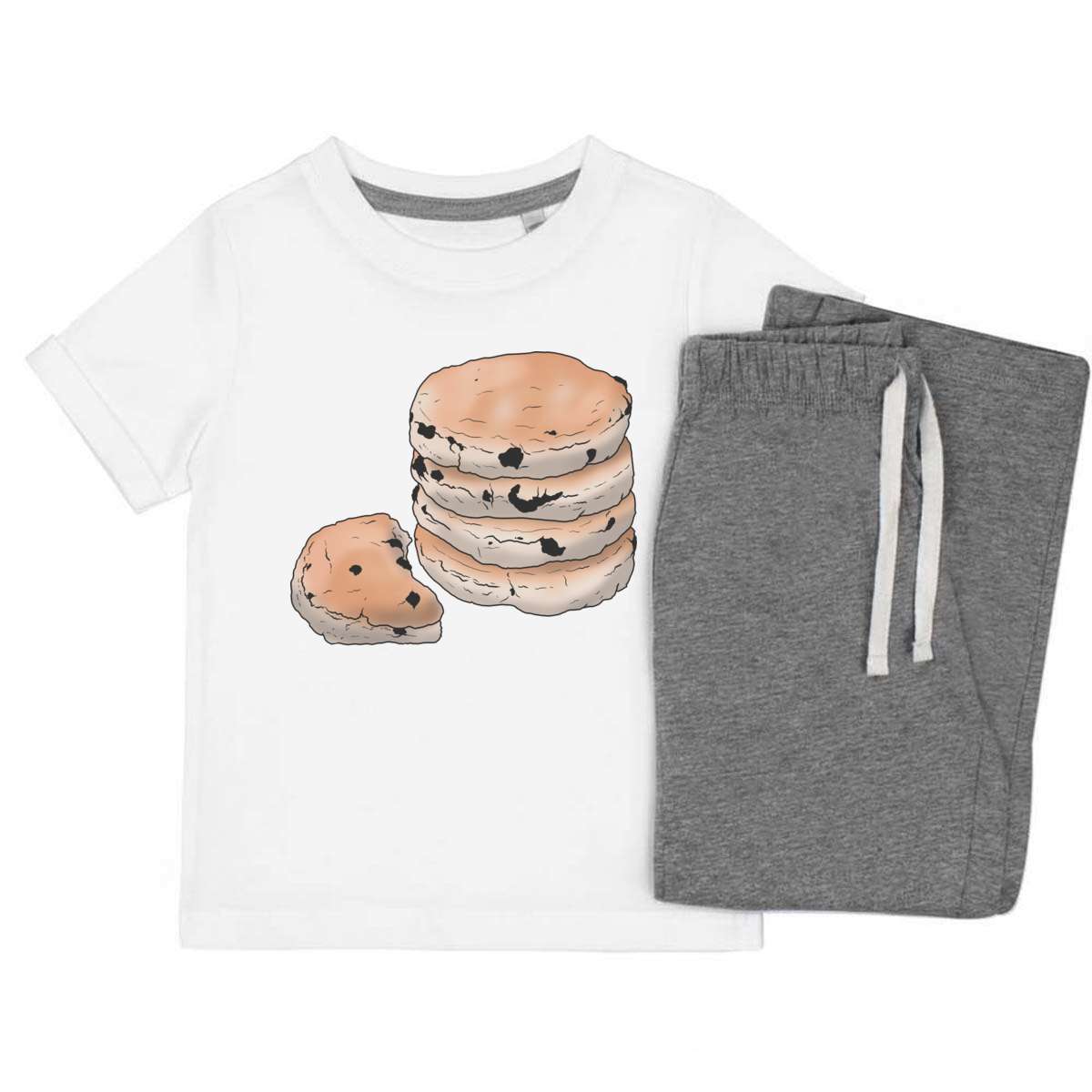 'Welsh Cakes' Kids Cotton Pyjama Set – Comfortable Children's Nightwear, Sleepwear and Loungewear -  Unisex for Boys and Girls - Grey, 3-4 Years (KP00113396)