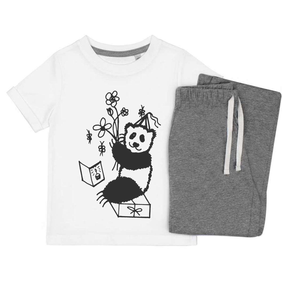 'Birthday Panda' Kids Cotton Pyjama Set – Comfortable Children's Nightwear, Sleepwear and Loungewear -  Unisex for Boys and Girls – Grey (KP038024)