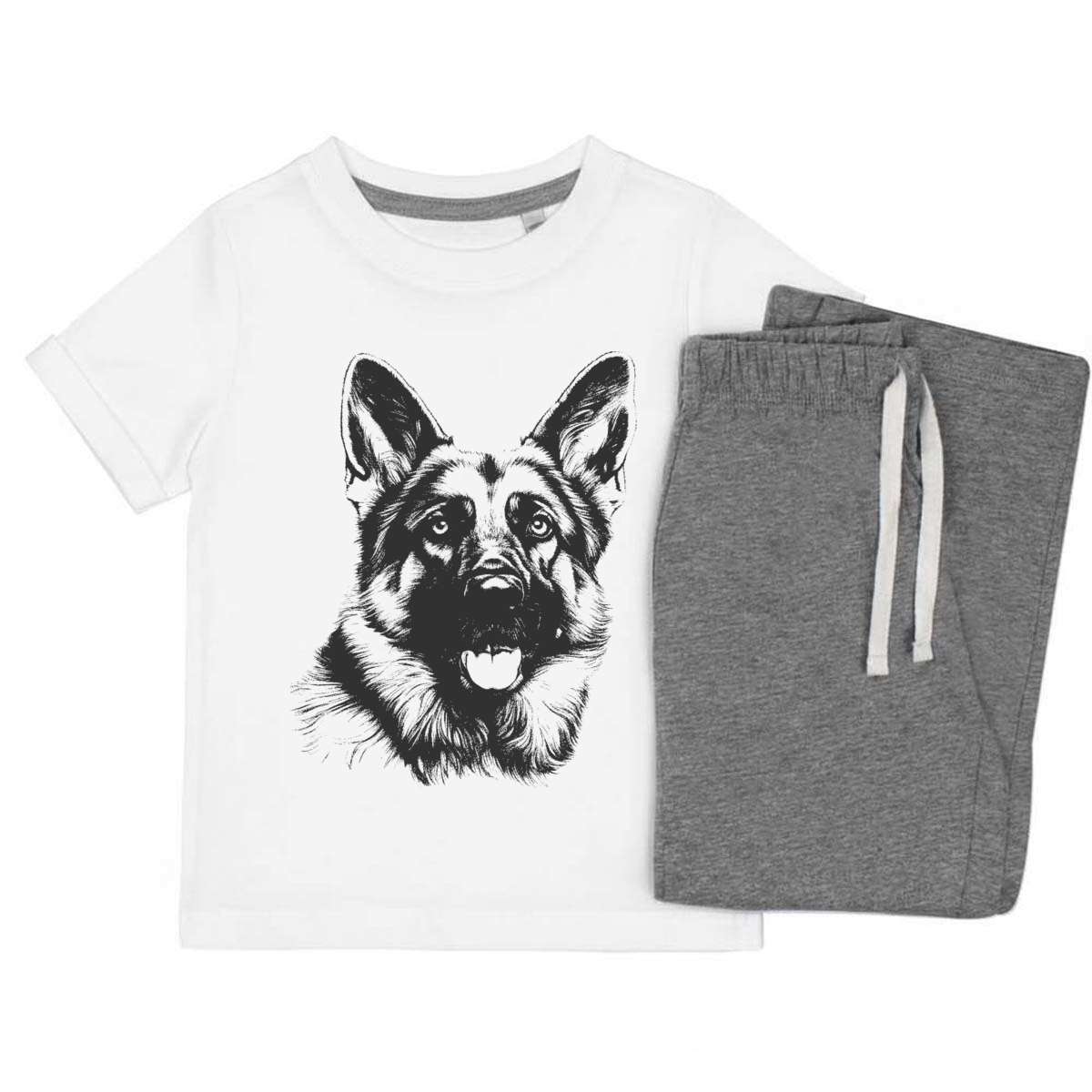 'German Shepherd dog' Kids Cotton Pyjama Set – Comfortable Children's Nightwear, Sleepwear and Loungewear -  Unisex for Boys and Girls – Grey (KP039821)