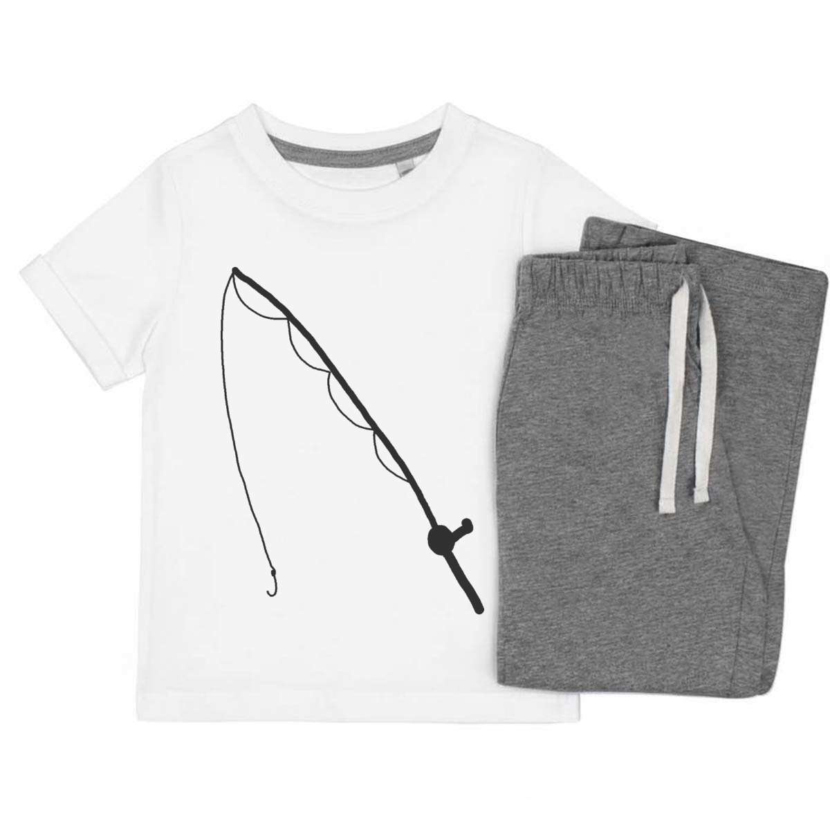 'Fishing rod' Kids Cotton Pyjama Set – Comfortable Children's Nightwear, Sleepwear and Loungewear -  Unisex for Boys and Girls – Grey (KP040636)