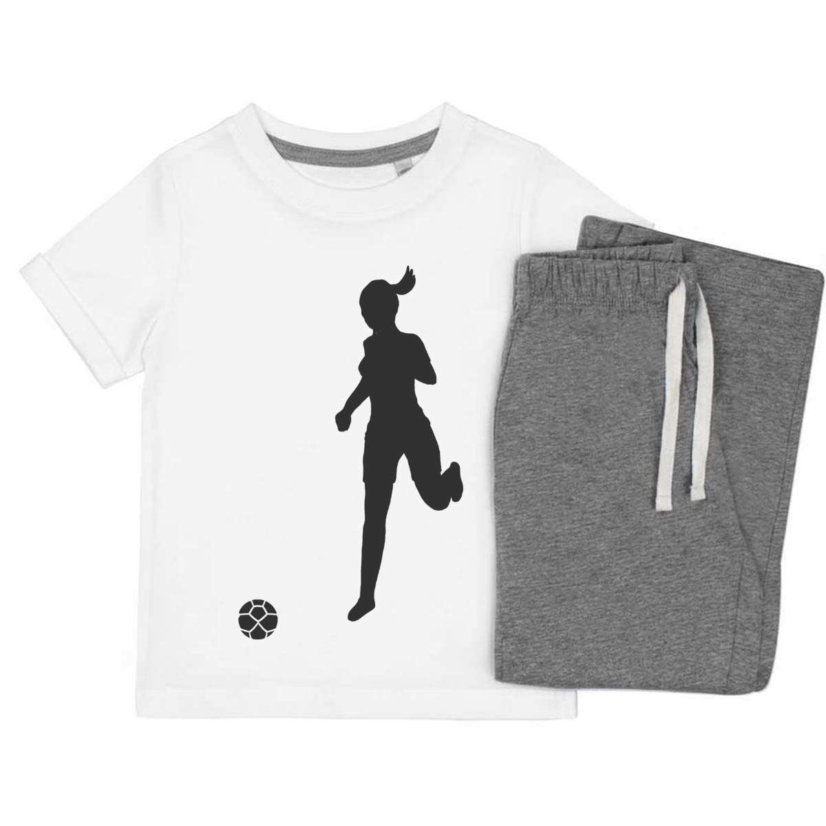 'Female Football Player' Kids Cotton Pyjama Set – Comfortable Children's Nightwear, Sleepwear and Loungewear -  Unisex for Boys and Girls – Grey (KP041103)