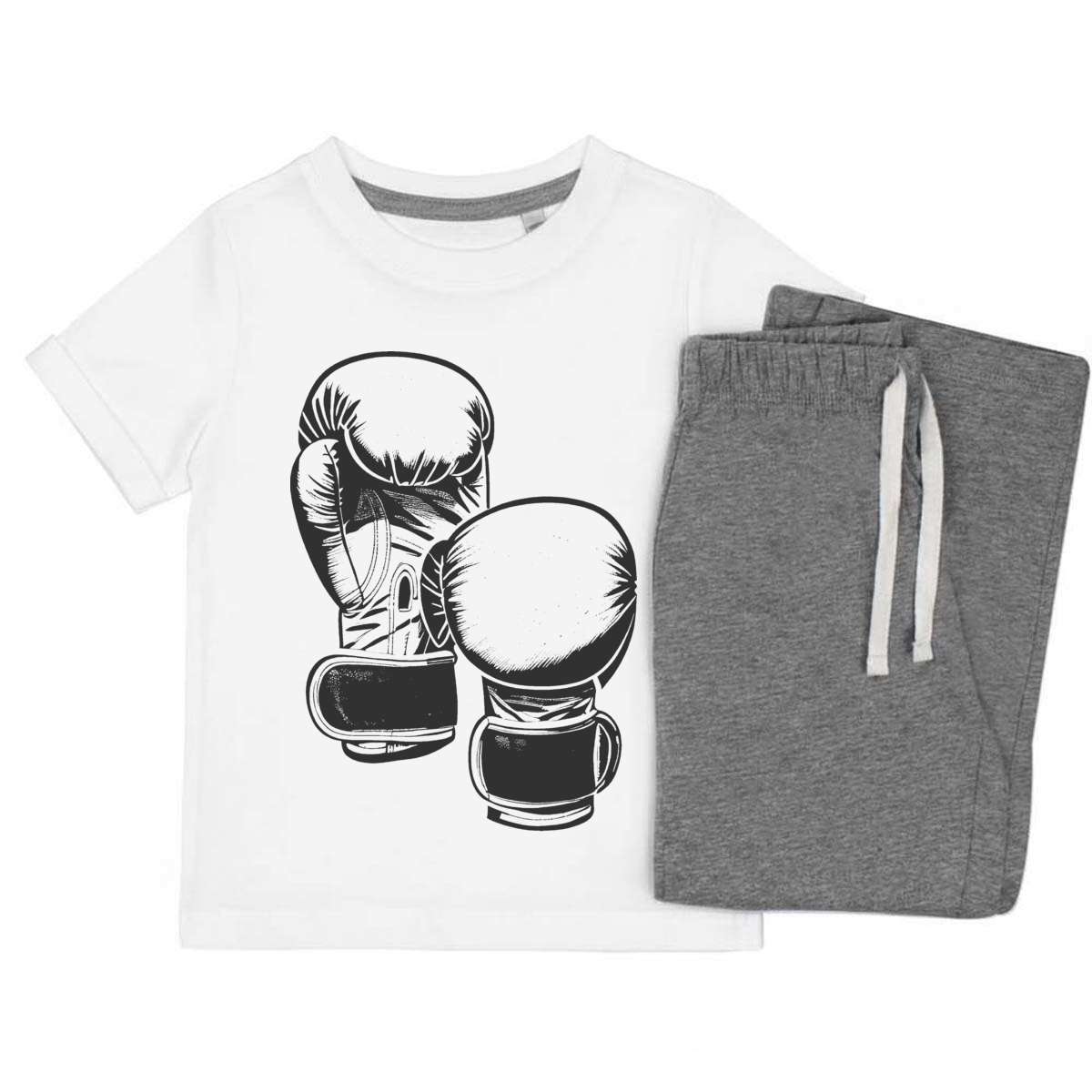 'Boxing Gloves' Kids Cotton Pyjama Set – Comfortable Children's Nightwear, Sleepwear and Loungewear -  Unisex for Boys and Girls – Grey (KP044116)