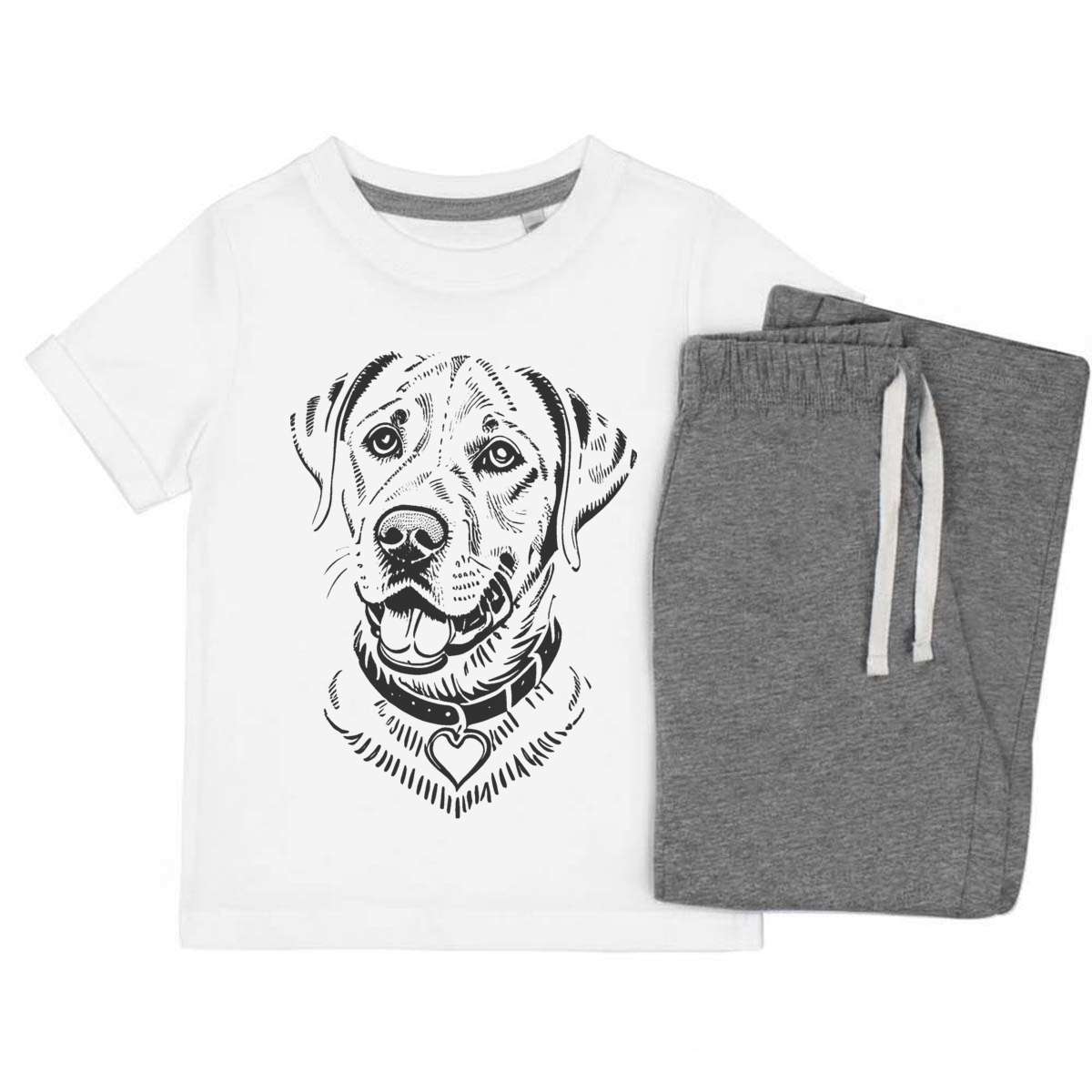 'Labrador Retriever Dog' Kids Cotton Pyjama Set – Comfortable Children's Nightwear, Sleepwear and Loungewear -  Unisex for Boys and Girls – Grey (KP044146)