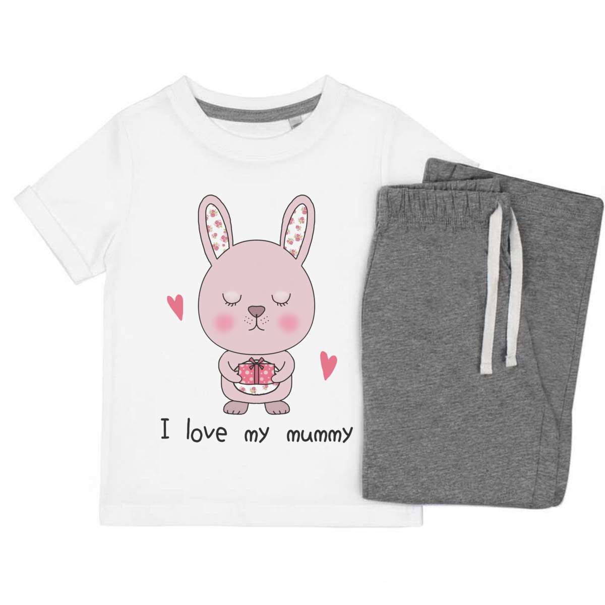 'I love my mummy' Kids Cotton Pyjama Set – Comfortable Children's Nightwear, Sleepwear and Loungewear -  Unisex for Boys and Girls – Grey (KP045206)