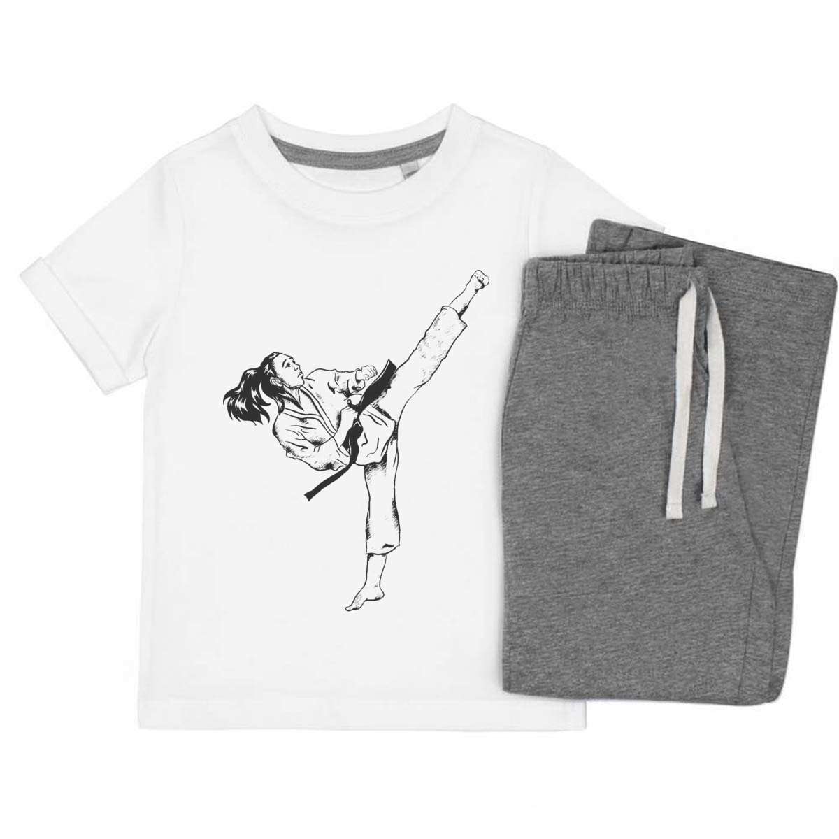 'Karate Girl' Kids Cotton Pyjama Set – Comfortable Children's Nightwear, Sleepwear and Loungewear -  Unisex for Boys and Girls - Grey, 3-4 Years (KP00145633)