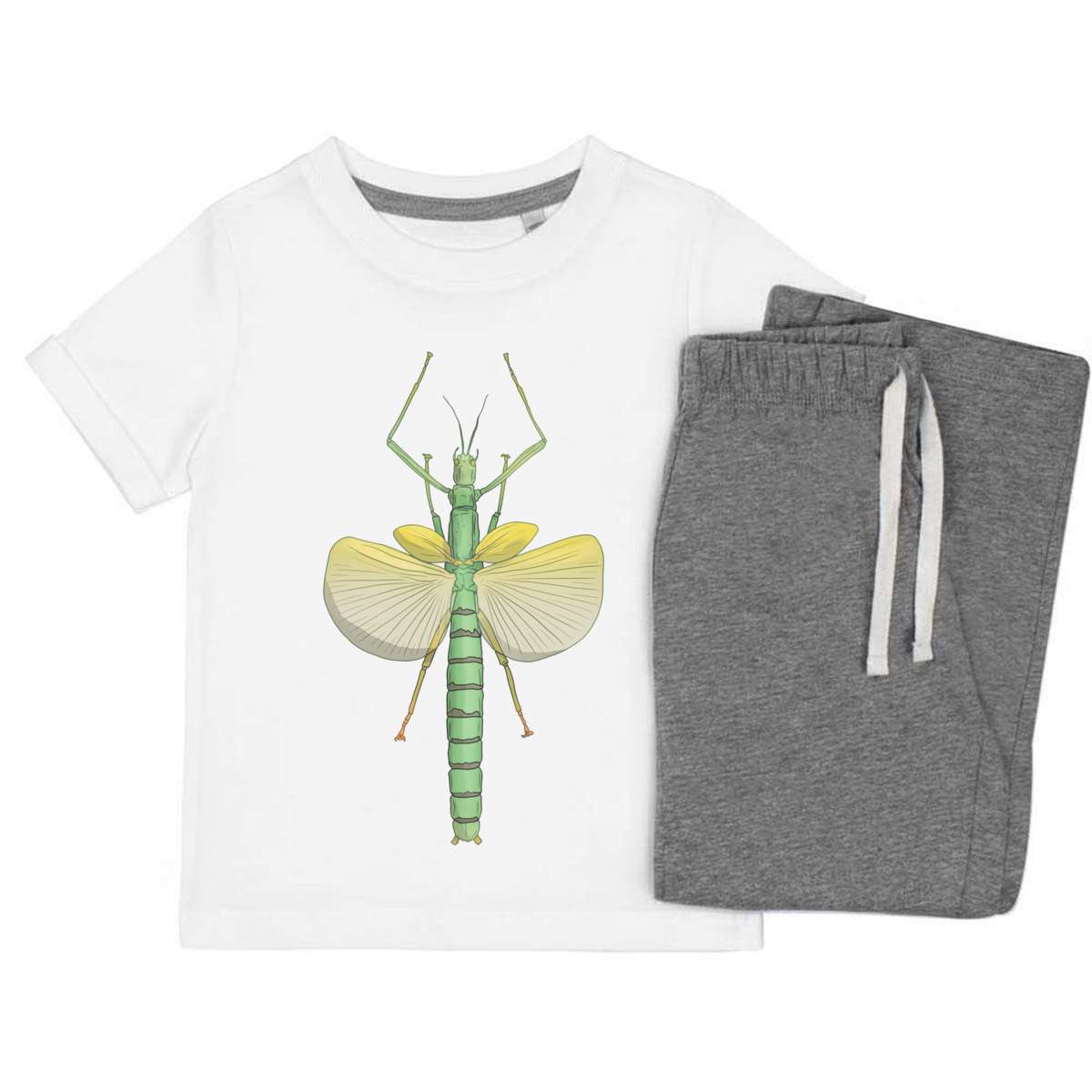 'Stick Insect' Kids Cotton Pyjama Set – Comfortable Children's Nightwear, Sleepwear and Loungewear -  Unisex for Boys and Girls – Grey (KP046664)