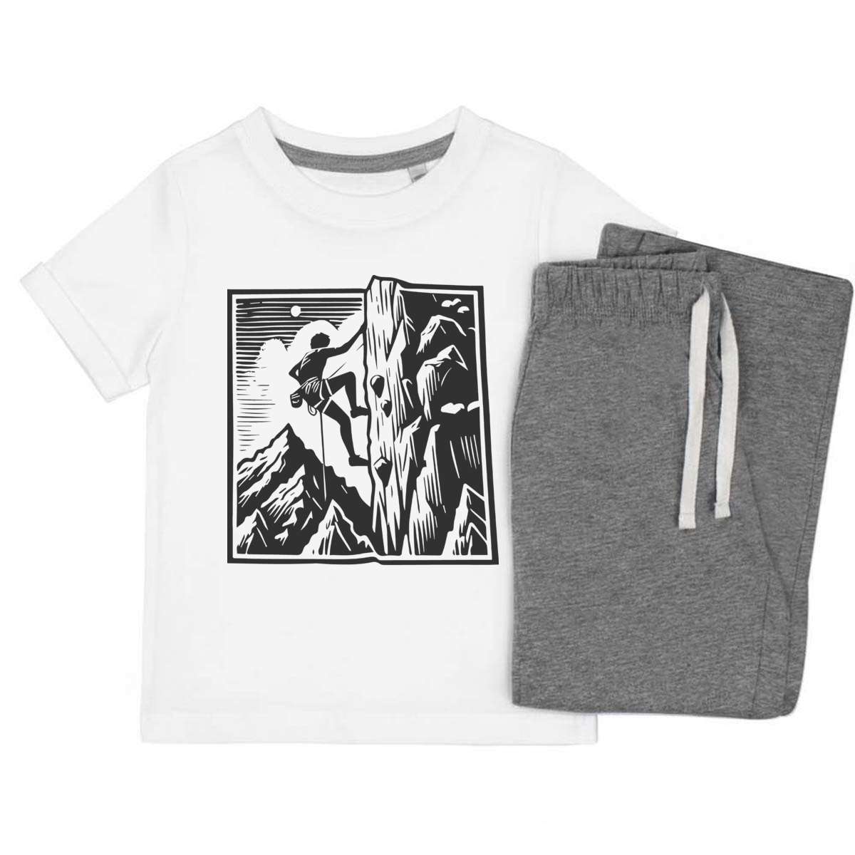 'Mountain Rock Climbing' Kids Cotton Pyjama Set – Comfortable Children's Nightwear, Sleepwear and Loungewear -  Unisex for Boys and Girls – Grey (KP047699)