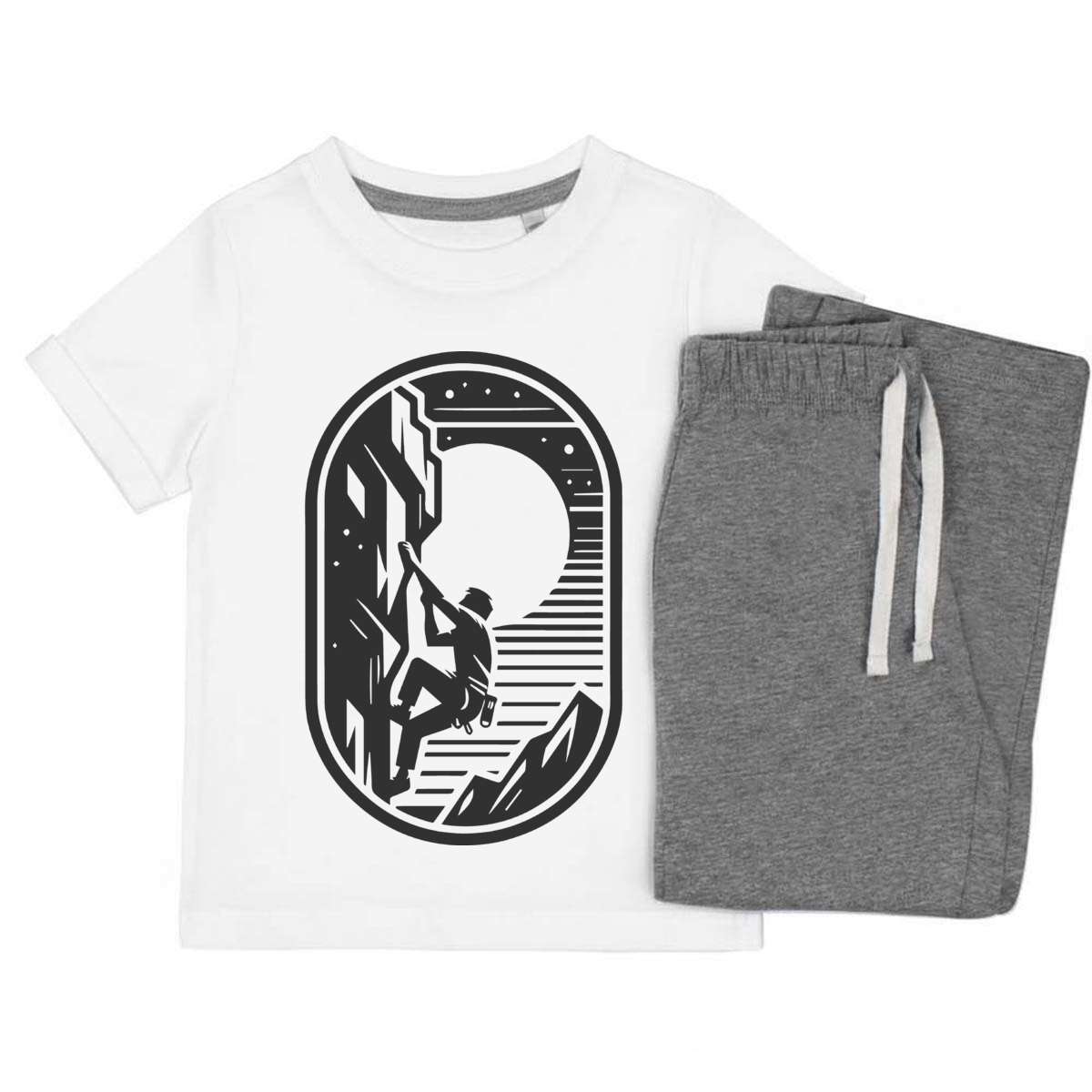 'Cliff Rock Climbing' Kids Cotton Pyjama Set – Comfortable Children's Nightwear, Sleepwear and Loungewear -  Unisex for Boys and Girls – Grey (KP047700)