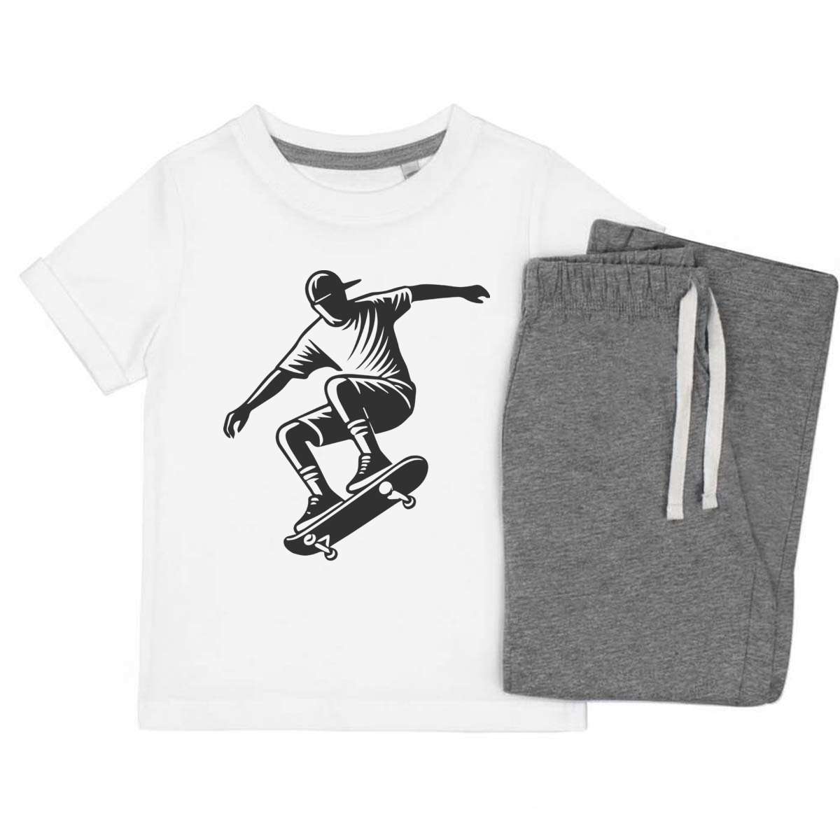 'Skateboard Champion' Kids Cotton Pyjama Set – Comfortable Children's Nightwear, Sleepwear and Loungewear -  Unisex for Boys and Girls – Grey (KP047709)