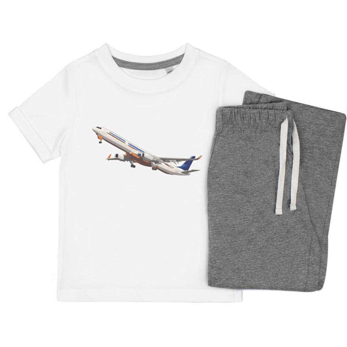 'Airplane Taking Off' Kids Cotton Pyjama Set – Comfortable Children's Nightwear, Sleepwear and Loungewear -  Unisex for Boys and Girls - Grey, 3-4 Years (KP00155289)