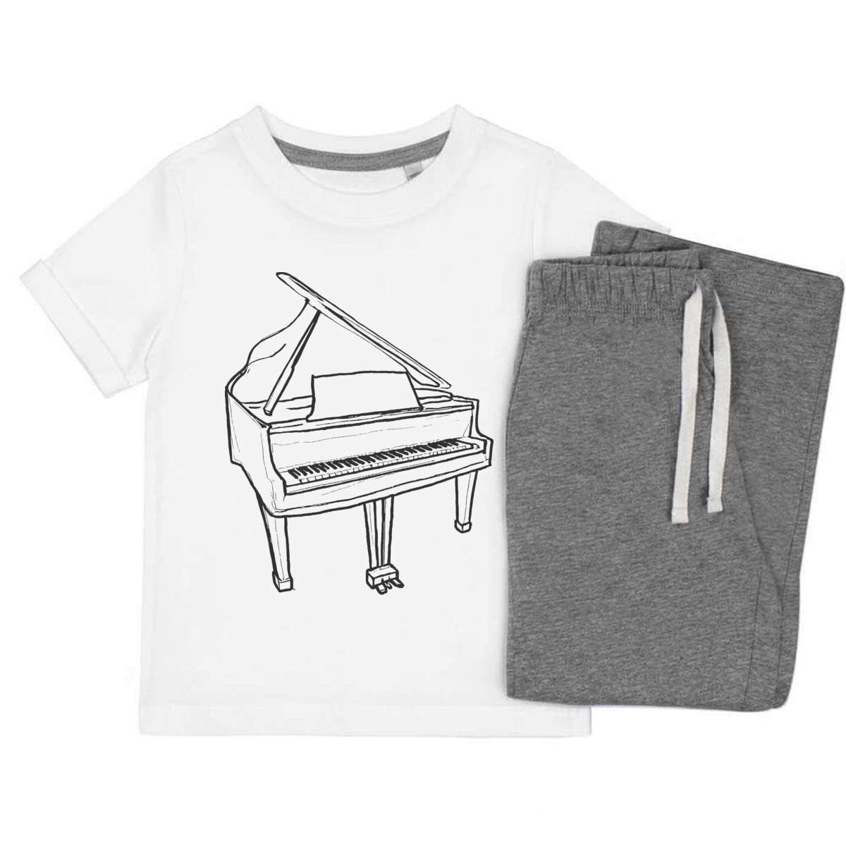 'Grand Piano' Kids Cotton Pyjama Set – Comfortable Children's Nightwear, Sleepwear and Loungewear -  Unisex for Boys and Girls - Grey, 3-4 Years (KP00156929)