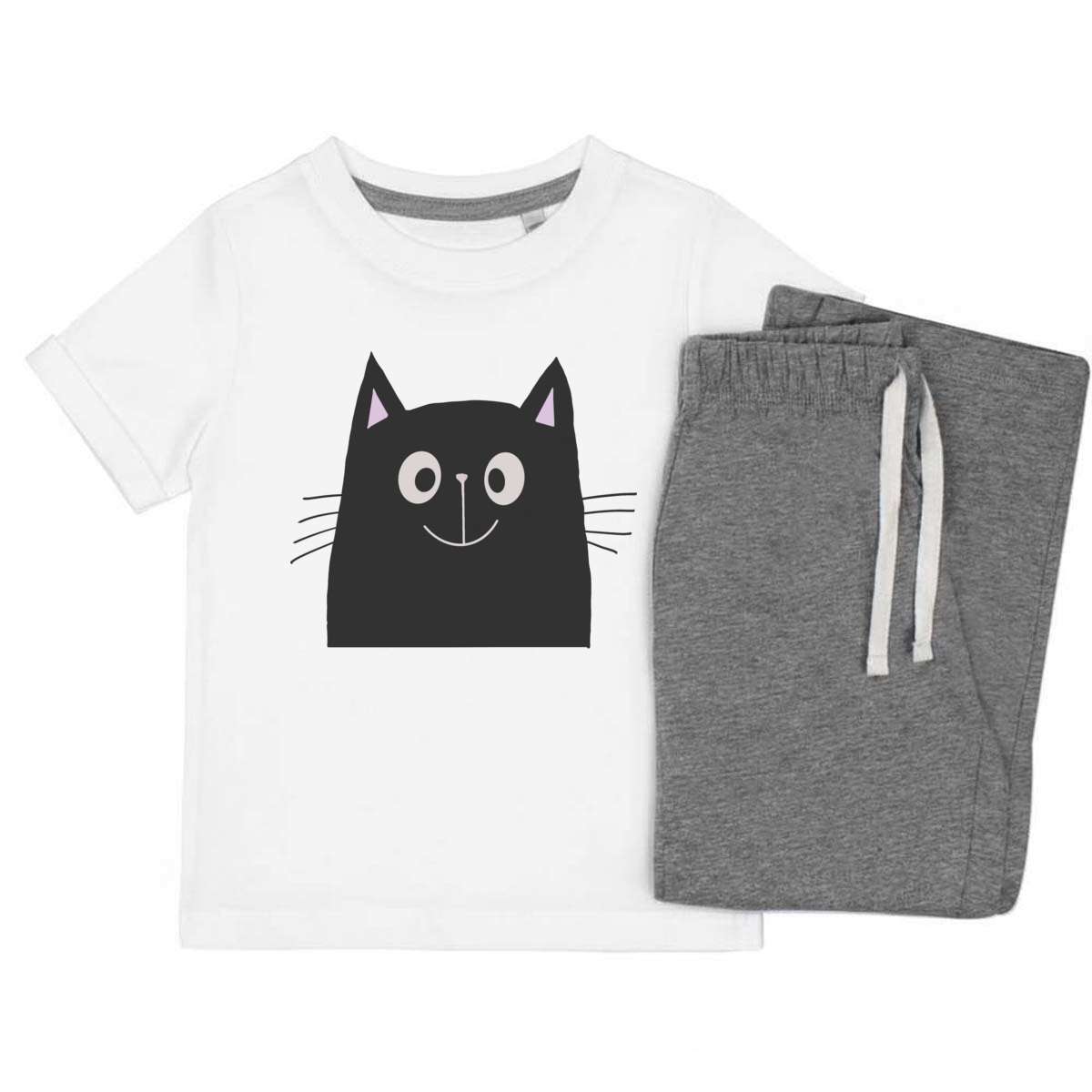'Happy Black Cat' Kids Cotton Pyjama Set - Children's Nightwear / Sleepwear for Boys and Girls (KP049036)