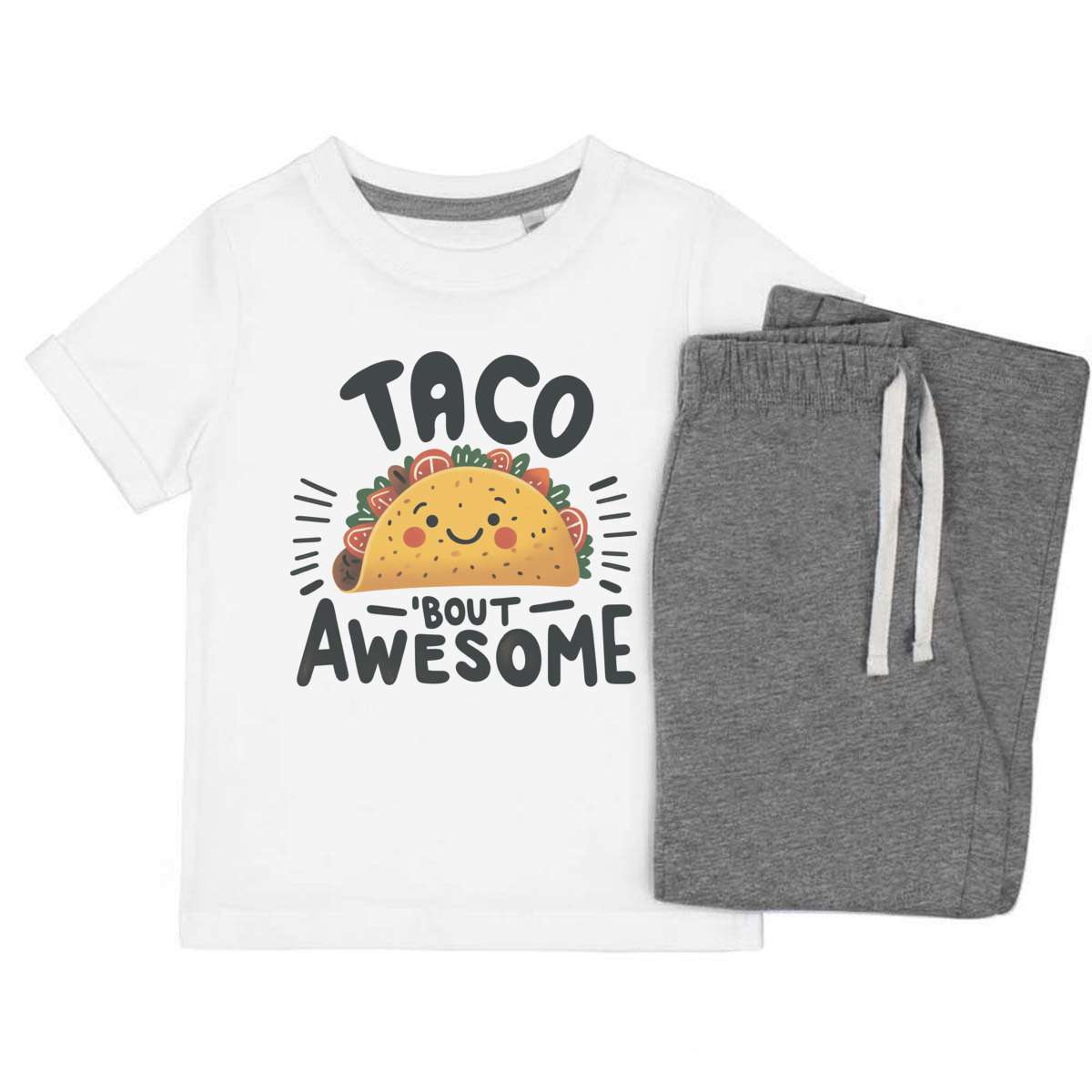 'Awesome Taco' Kids Cotton Pyjama Set - Children's Nightwear / Sleepwear for Boys and Girls (KP049776)