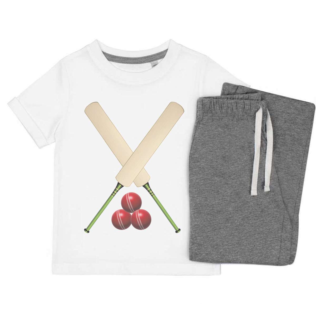 'Cricket Bats and Balls' Kids Cotton Pyjama Set - Children's Nightwear / Sleepwear for Boys and Girls (KP050807)