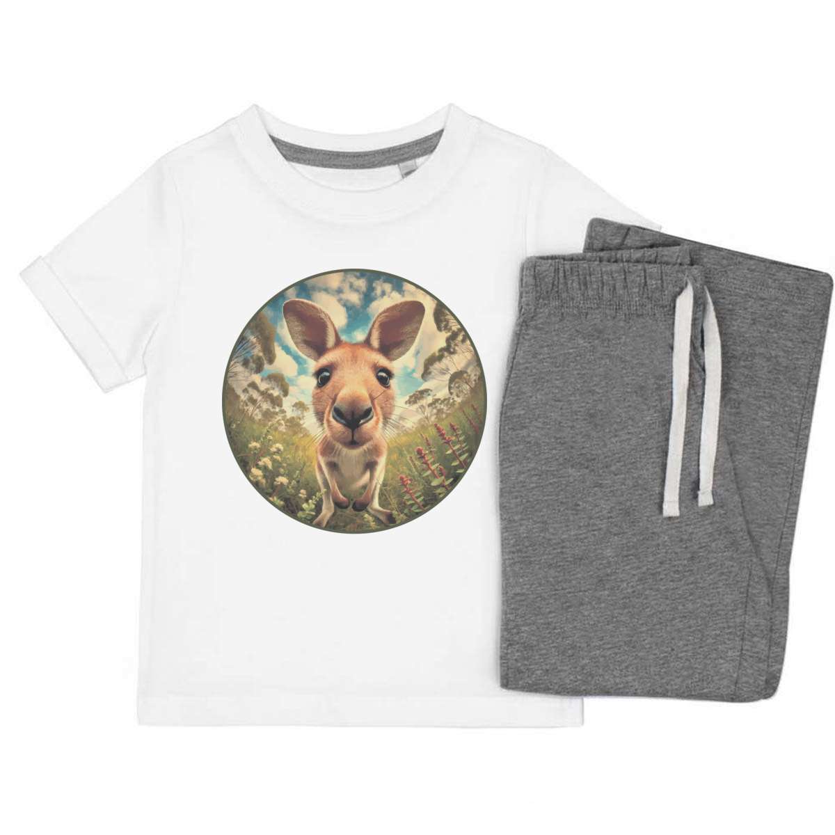 'Trail Cam Kangaroo' Kids Cotton Pyjama Set - Children's Nightwear / Sleepwear for Boys and Girls (KP051895)