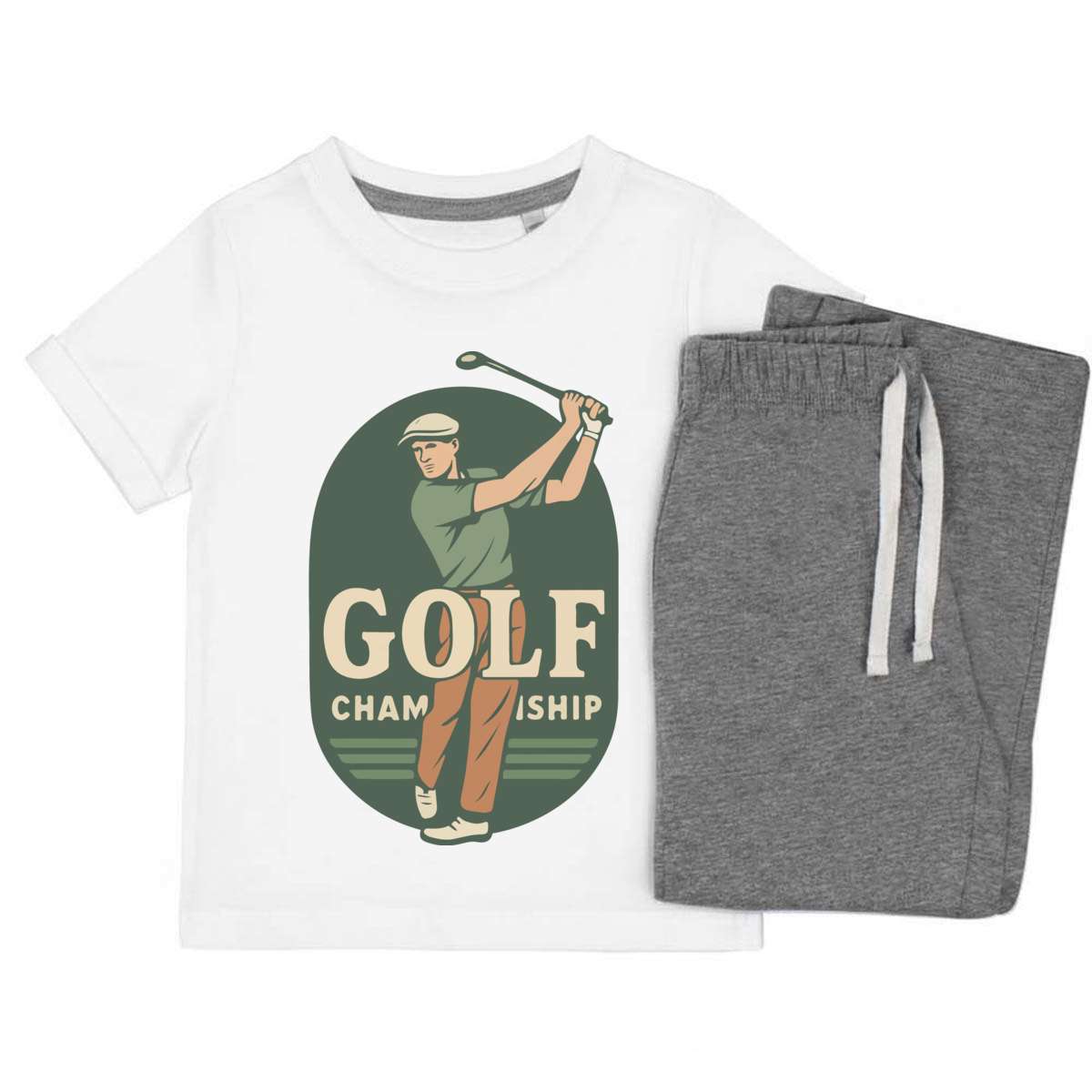 'Golf Championship' Kids Cotton Pyjama Set – Comfortable Children's Nightwear, Sleepwear and Loungewear -  Unisex for Boys and Girls – Grey (KP055274)