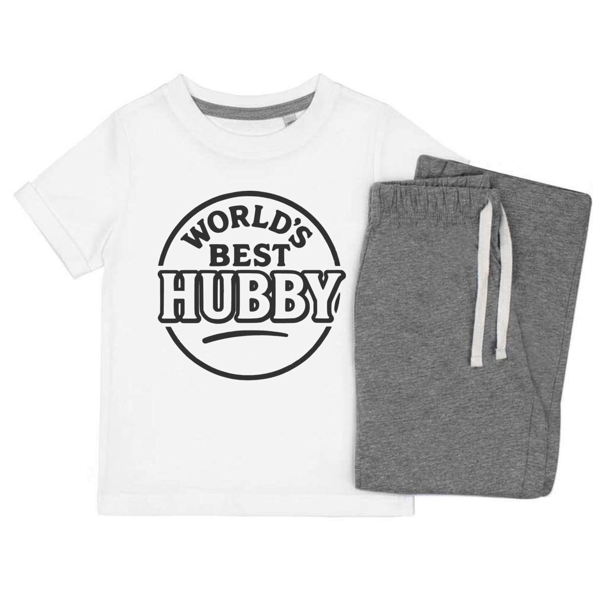 'World's Best Hubby' Kids Cotton Pyjama Set – Comfortable Children's Nightwear, Sleepwear and Loungewear -  Unisex for Boys and Girls – Grey (KP057811)