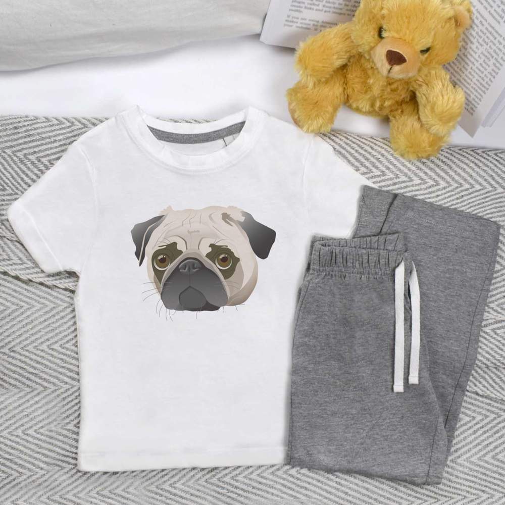 'Pug Face' Kids Nightwear / Pyjama Set (KP022045) - Picture 4 of 10