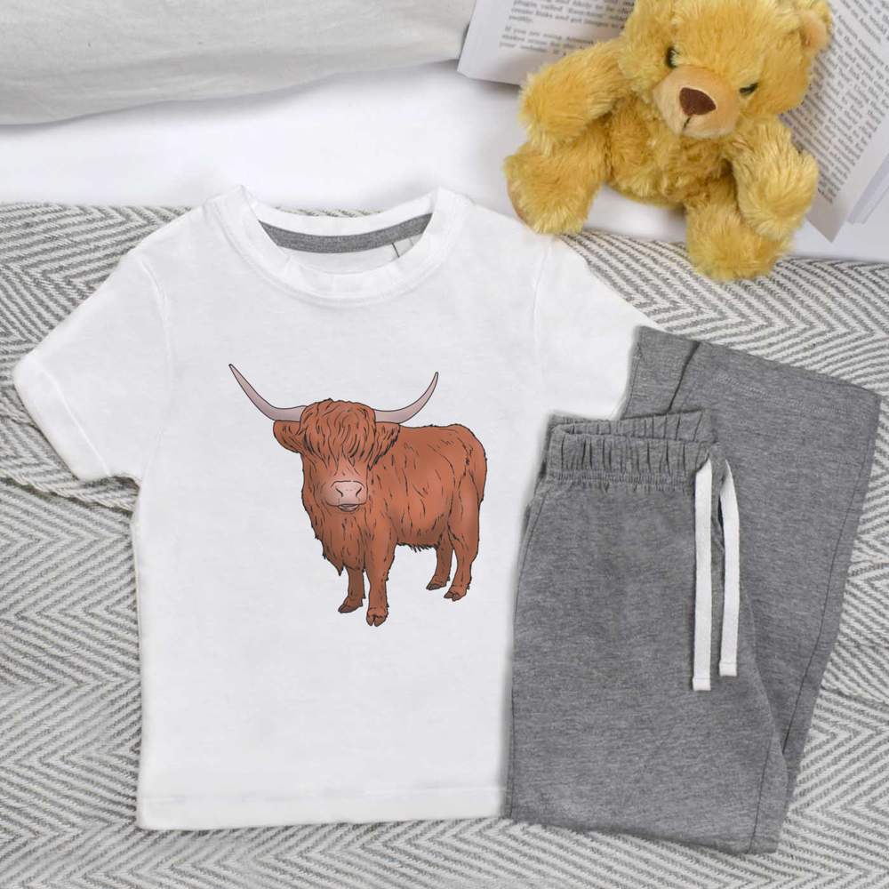 'Highland Cow' Kids Nightwear / Pyjama Set (KP034679) - Picture 4 of 10