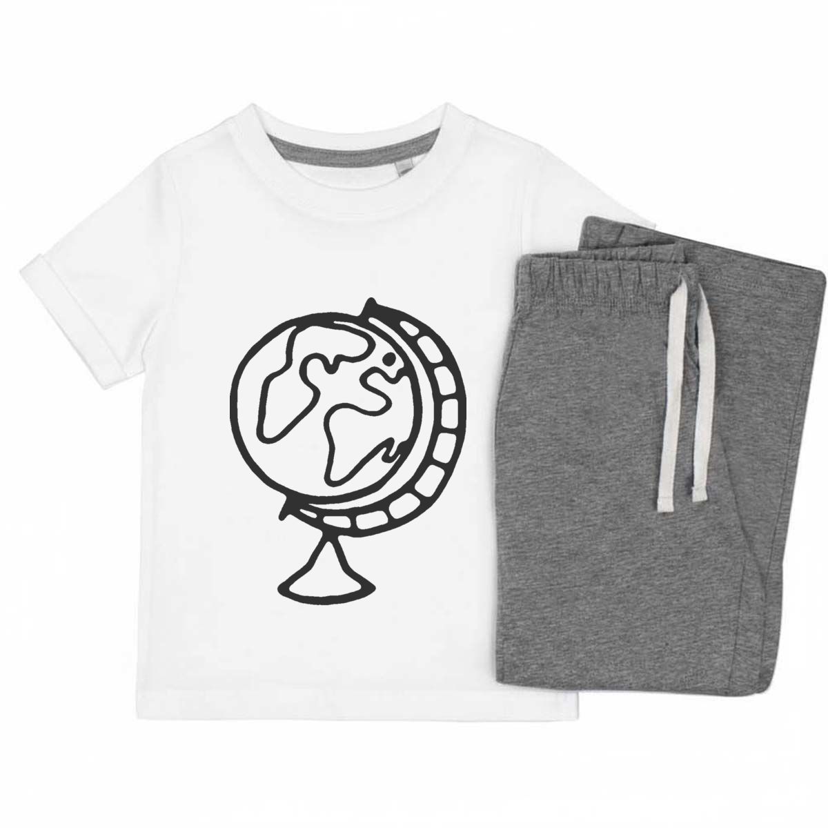 'World Globe' Kids Cotton Pyjama Set – Comfortable Children's Nightwear, Sleepwear and Loungewear -  Unisex for Boys and Girls - Grey, 5-6 Years (KP00003066)