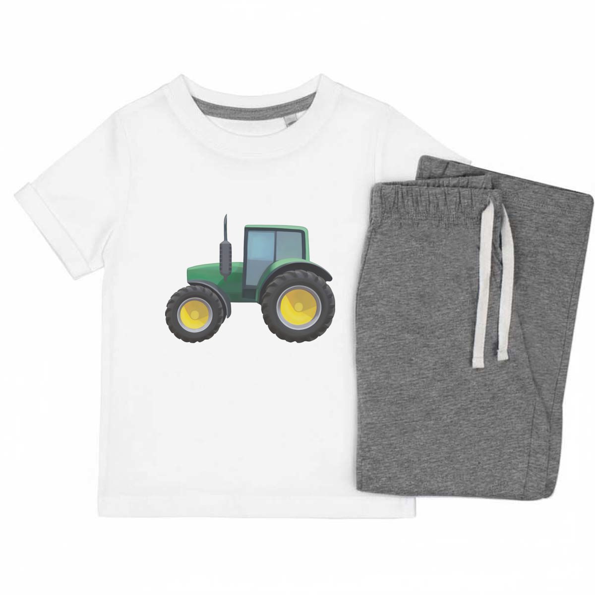 'Tractor' Kids Cotton Pyjama Set – Comfortable Children's Nightwear, Sleepwear and Loungewear - Powerful Farming Machinery Field Vehicle - Unisex for Boys and Girls - Grey, 5-6 Yea