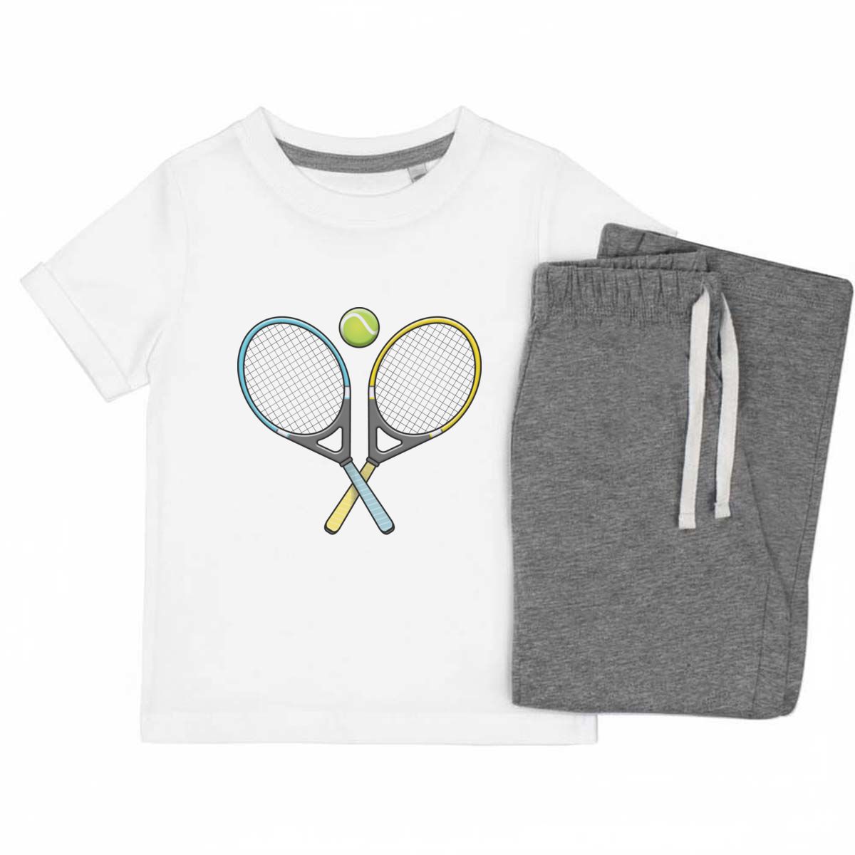 'Tennis' Kids Cotton Pyjama Set – Comfortable Children's Nightwear, Sleepwear and Loungewear -  Unisex for Boys and Girls - Grey, 5-6 Years (KP00016678)