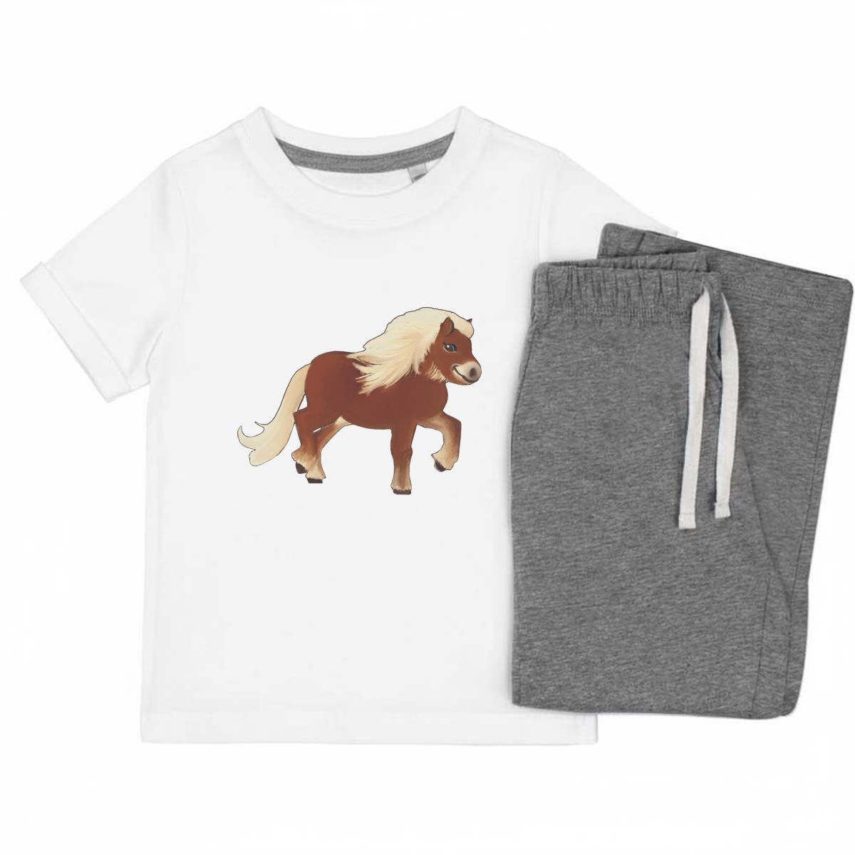 'Shetland Pony' Kids Cotton Pyjama Set – Comfortable Children's Nightwear, Sleepwear and Loungewear -  Unisex for Boys and Girls - Grey, 5-6 Years (KP00038874)