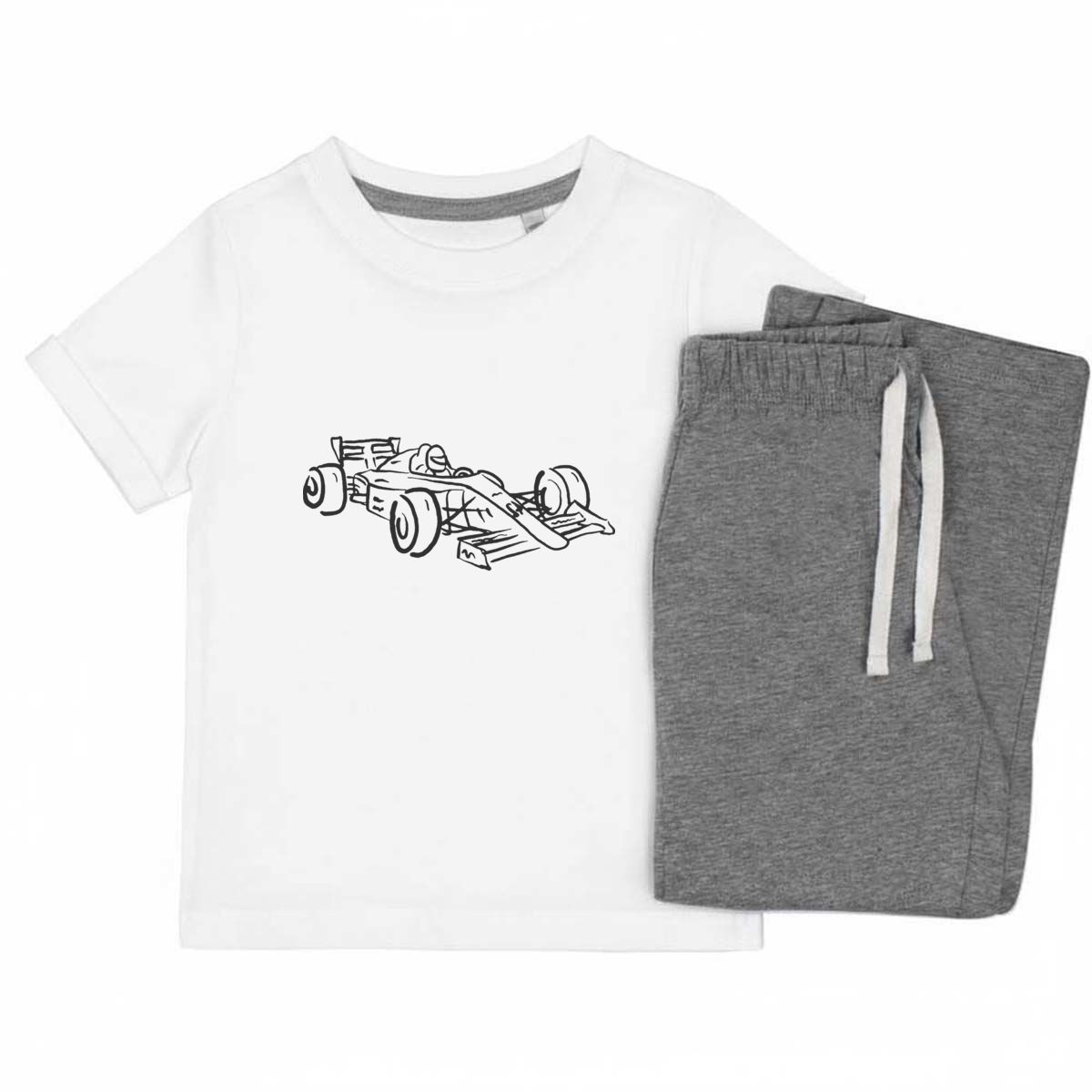 'Sports Race Car' Kids Cotton Pyjama Set – Comfortable Children's Nightwear, Sleepwear and Loungewear -  Unisex for Boys and Girls - Grey, 5-6 Years (KP00052718)