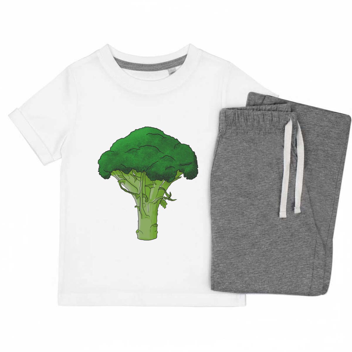 'Broccoli' Kids Cotton Pyjama Set – Comfortable Children's Nightwear, Sleepwear and Loungewear -  Unisex for Boys and Girls - Grey, 5-6 Years (KP00053926)