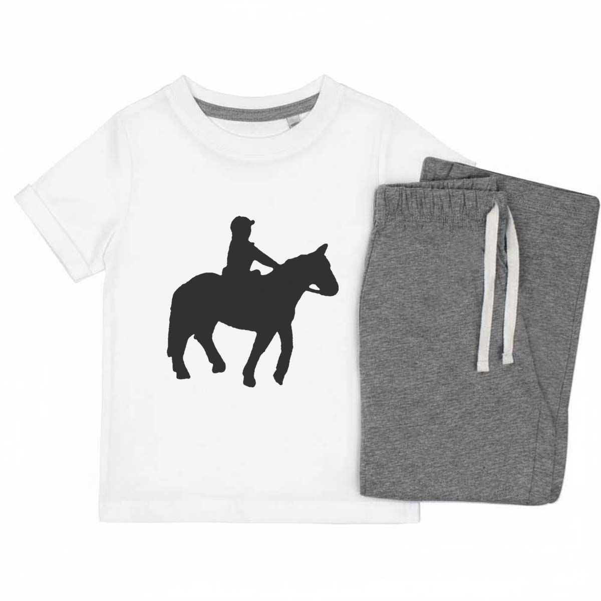 'Horse Riding' Kids Cotton Pyjama Set – Comfortable Children's Nightwear, Sleepwear and Loungewear -  Unisex for Boys and Girls - Grey, 5-6 Years (KP00057554)