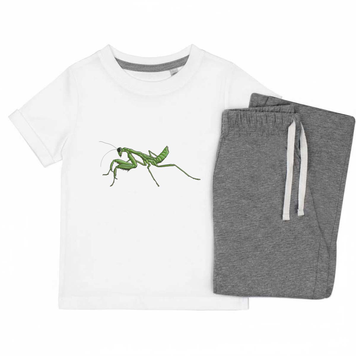 'Praying Mantis' Kids Cotton Pyjama Set – Comfortable Children's Nightwear, Sleepwear and Loungewear -  Unisex for Boys and Girls - Grey, 5-6 Years (KP00061854)