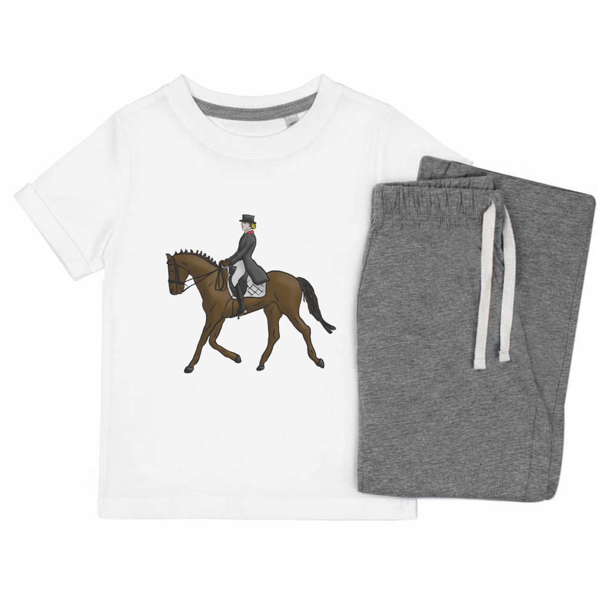 'Dressage Horse & Rider' Kids Cotton Pyjama Set – Comfortable Children's Nightwear, Sleepwear and Loungewear -  Unisex for Boys and Girls - Grey, 5-6 Years (KP00063186)