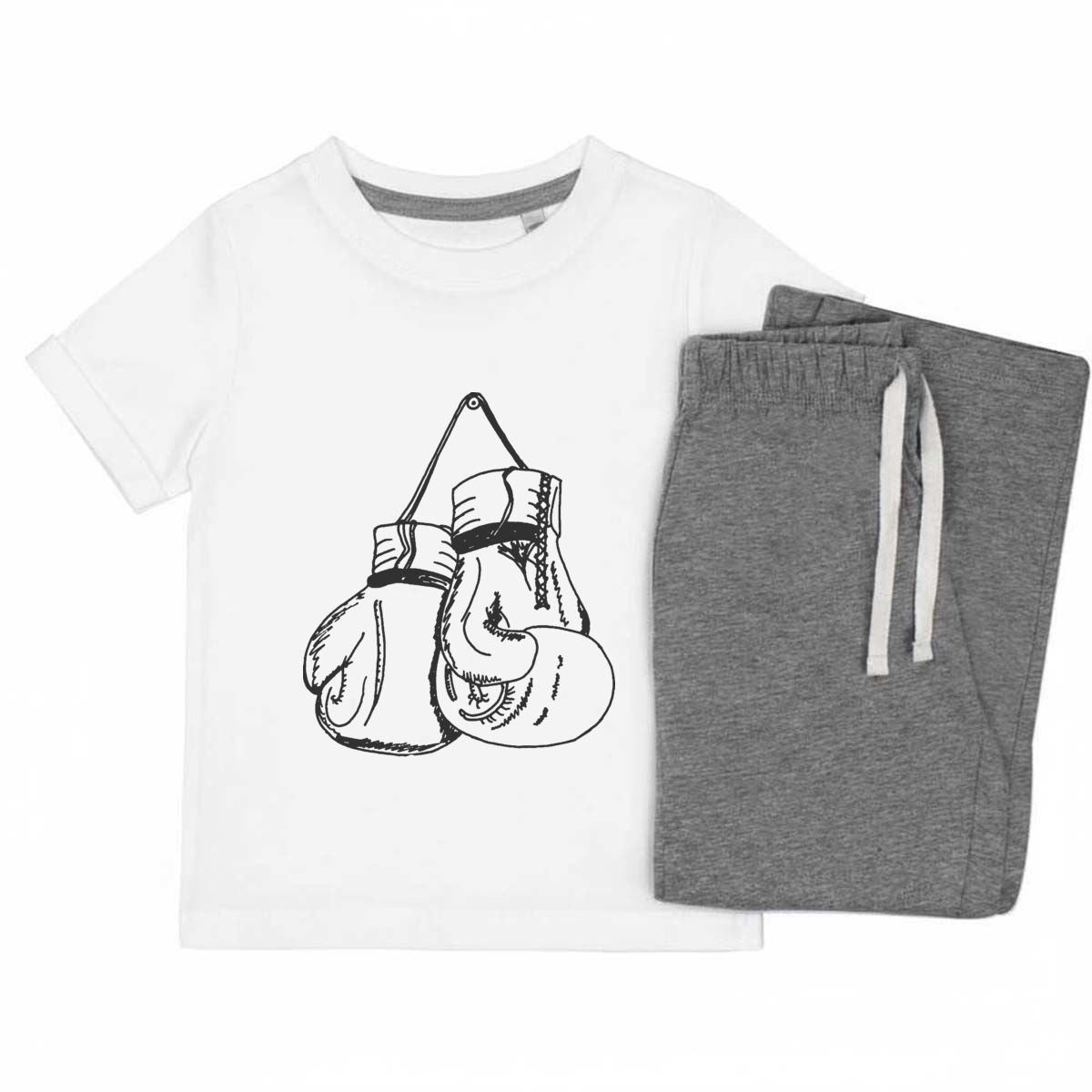 'Hanging Boxing Gloves' Kids Cotton Pyjama Set – Comfortable Children's Nightwear, Sleepwear and Loungewear -  Unisex for Boys and Girls - Grey, 5-6 Years (KP00066146)