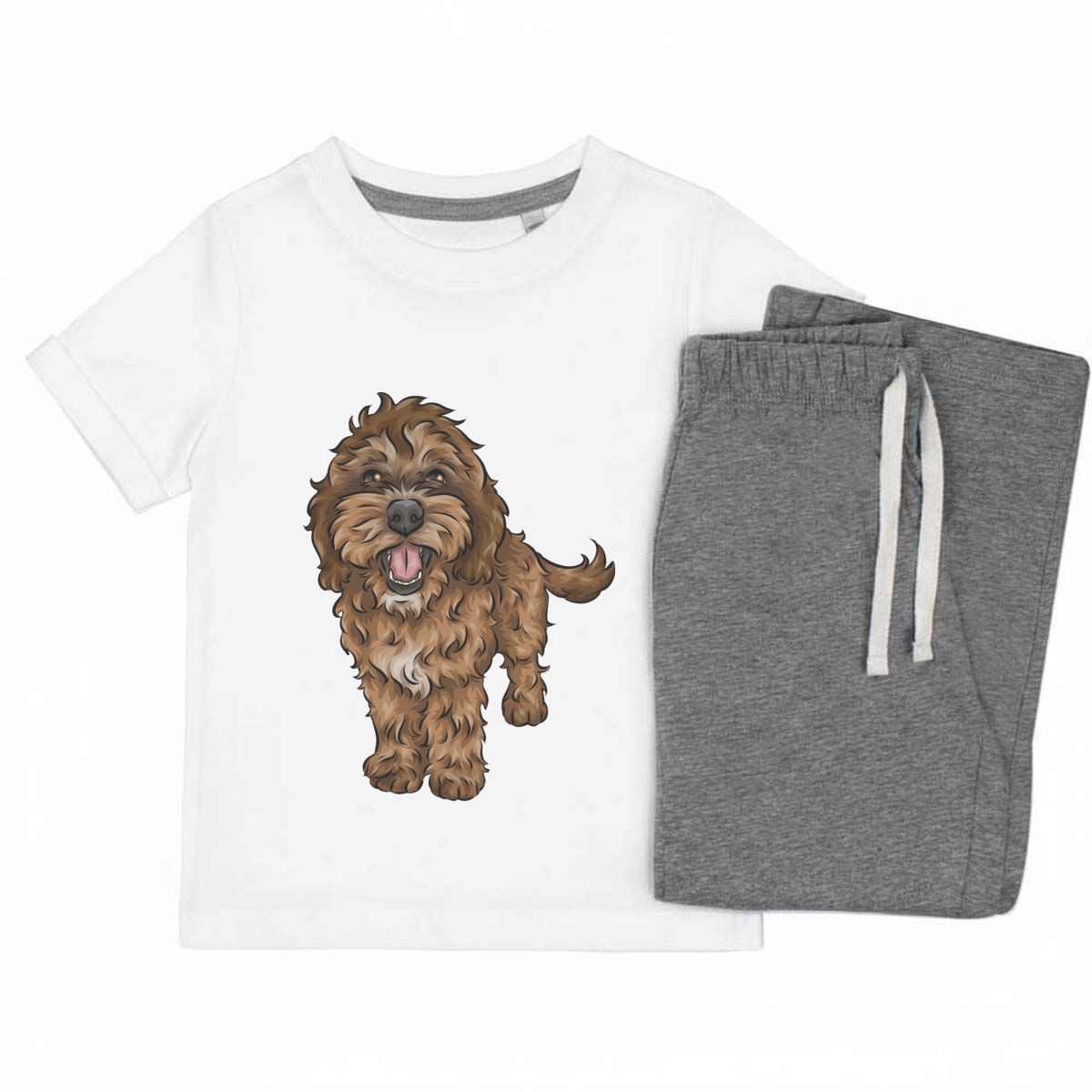 'Cockapoo' Kids Cotton Pyjama Set – Comfortable Children's Nightwear, Sleepwear and Loungewear -  Unisex for Boys and Girls - Grey, 5-6 Years (KP00070329)