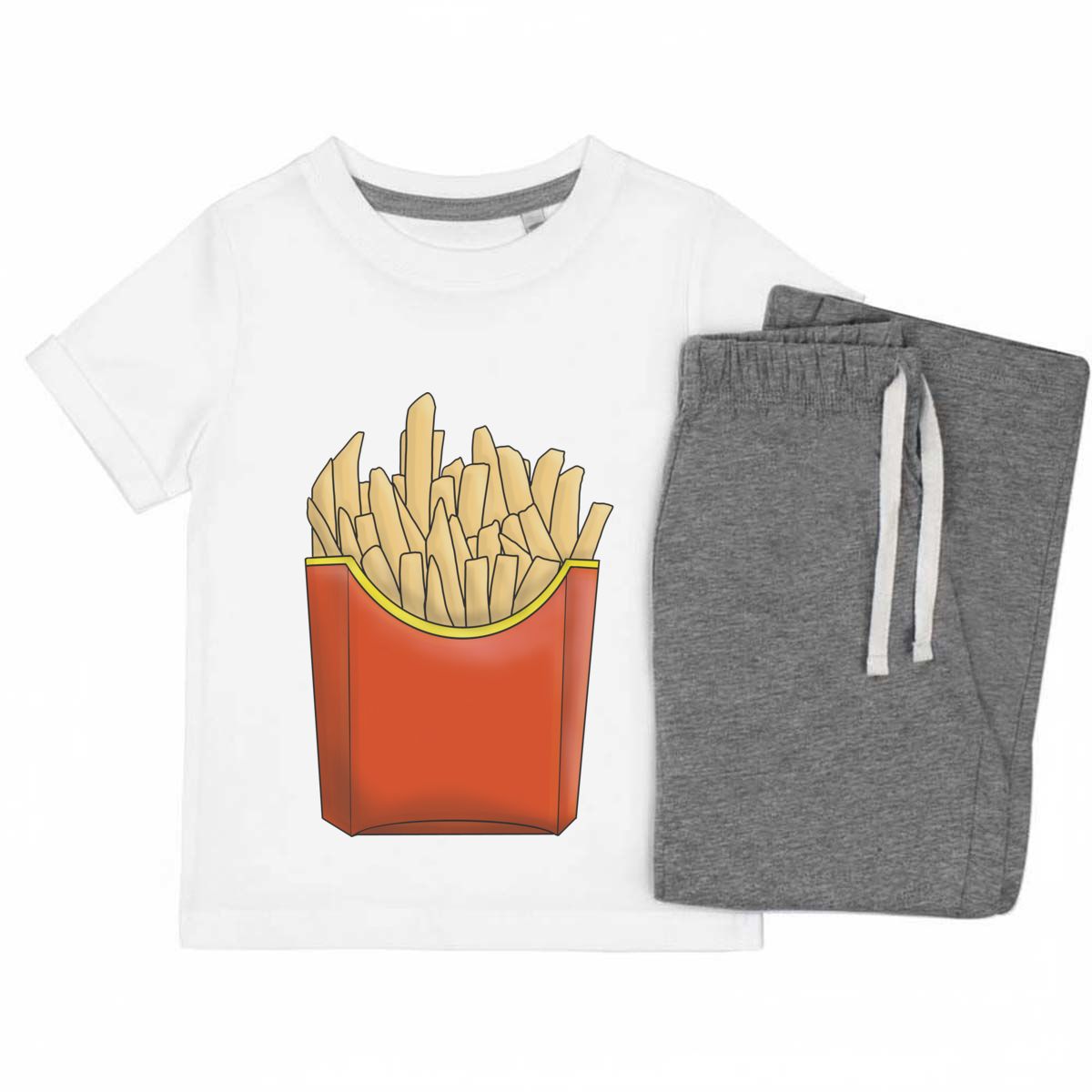 'Fast Food Fries' Kids Cotton Pyjama Set – Comfortable Children's Nightwear, Sleepwear and Loungewear -  Unisex for Boys and Girls - Grey, 5-6 Years (KP00081300)