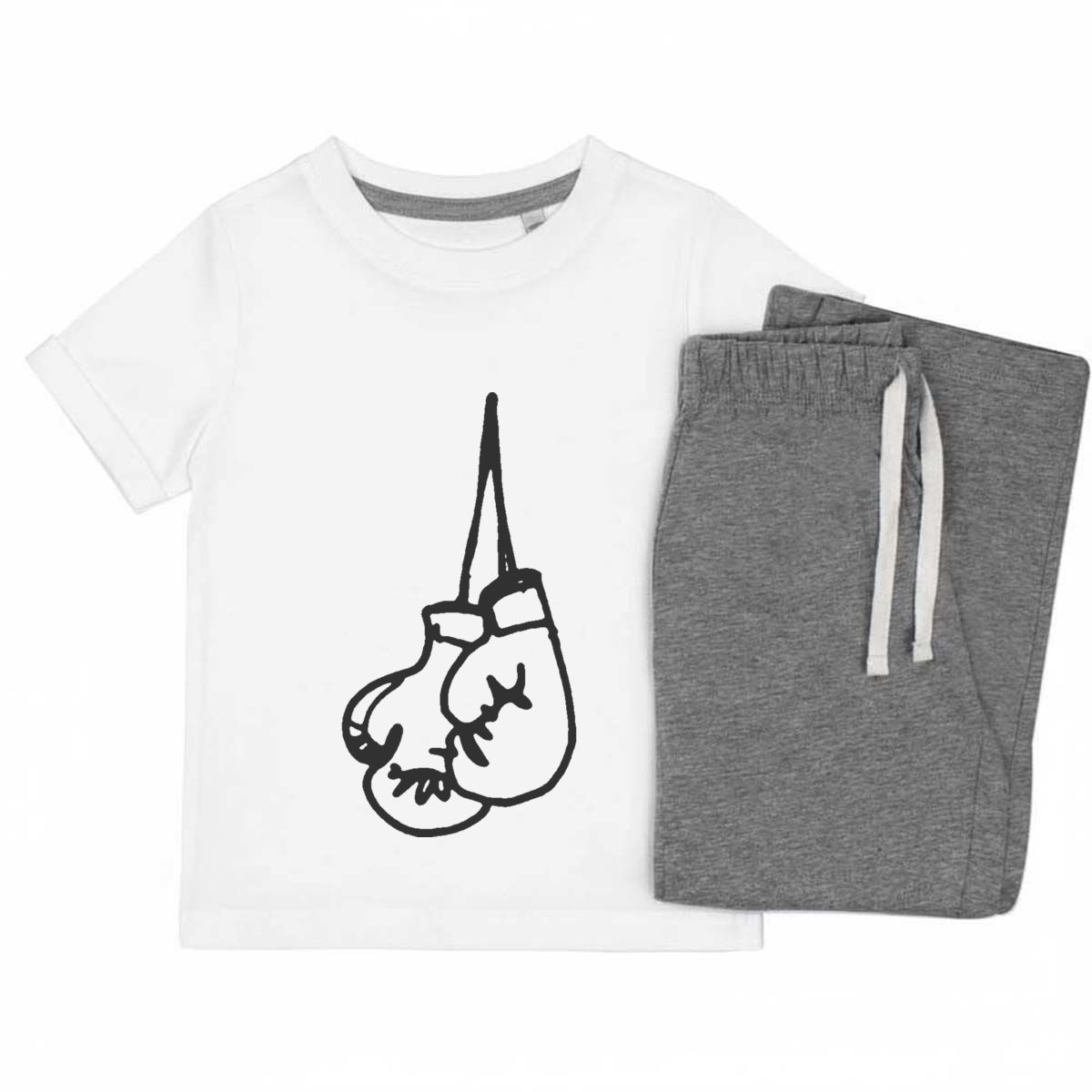 'Boxing Gloves' Kids Cotton Pyjama Set – Comfortable Children's Nightwear, Sleepwear and Loungewear -  Unisex for Boys and Girls - Grey, 5-6 Years (KP00113147)